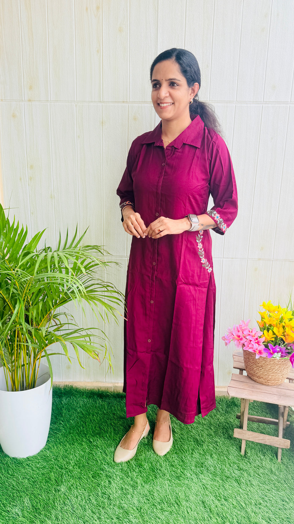 Embroidery Aline Shirt Dress RG1002