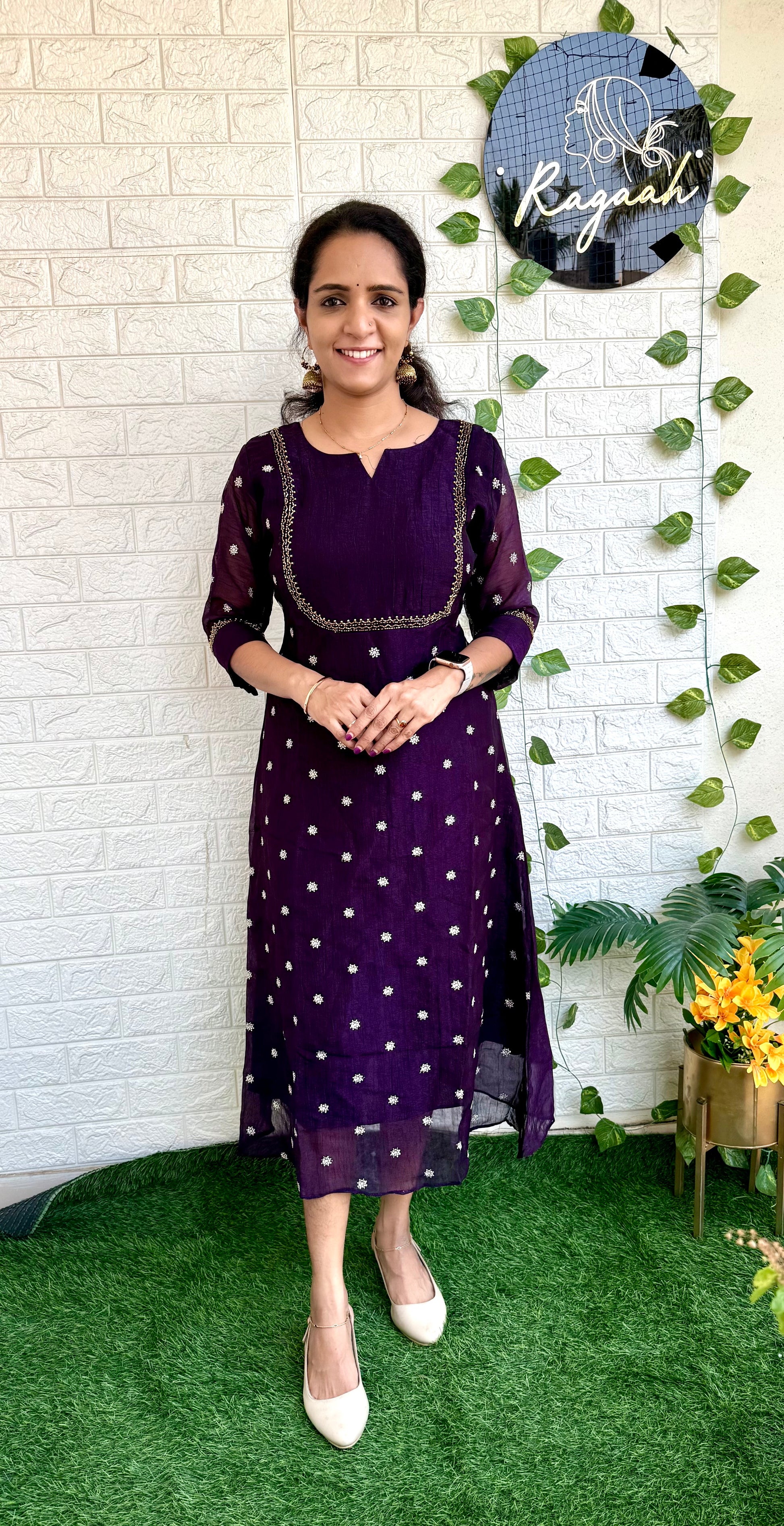 Tissue silk party wear Aline Kurti RG740 Violet