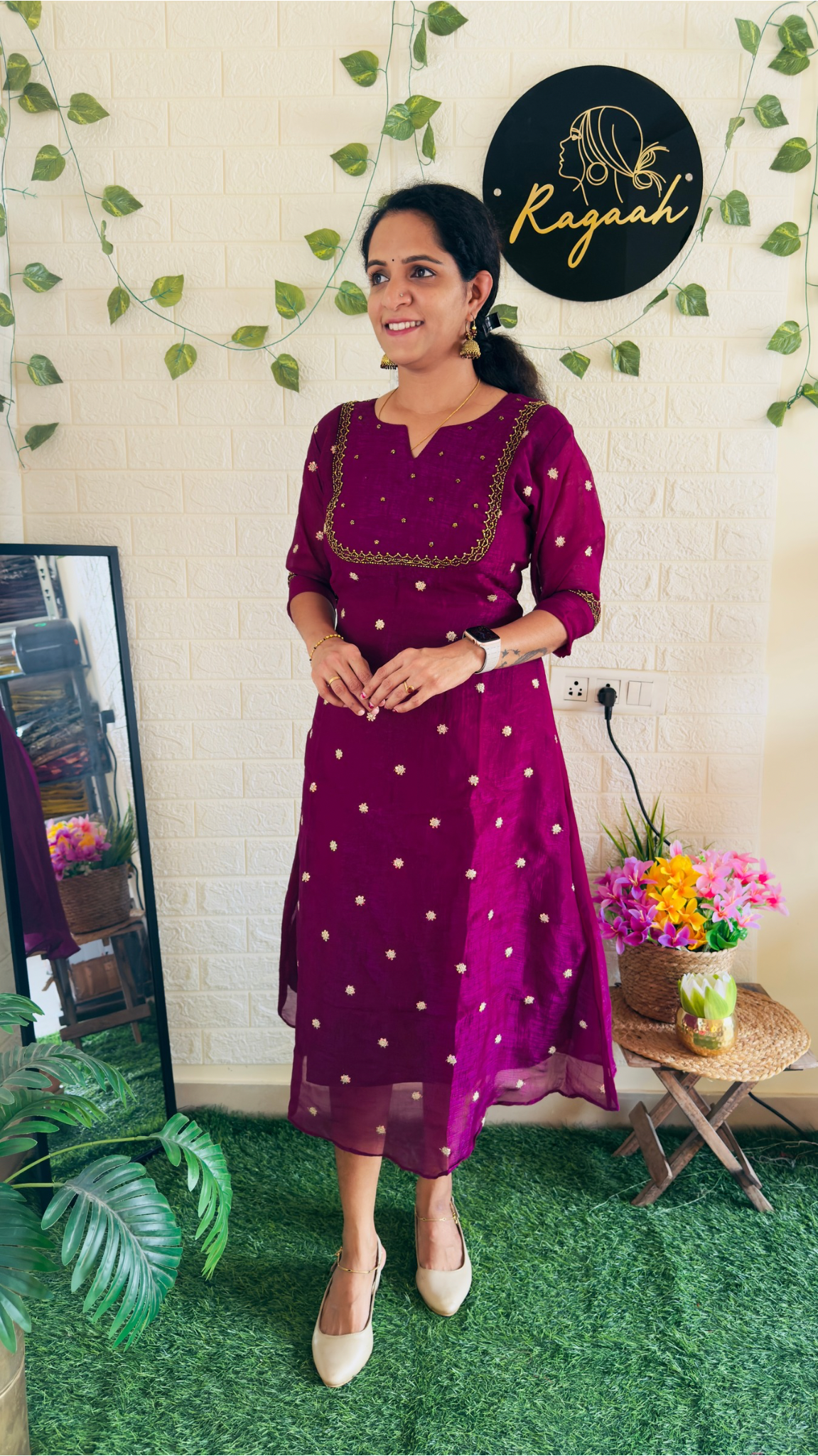 Tissue silk party wear Aline Kurti RG901 Grape Wine