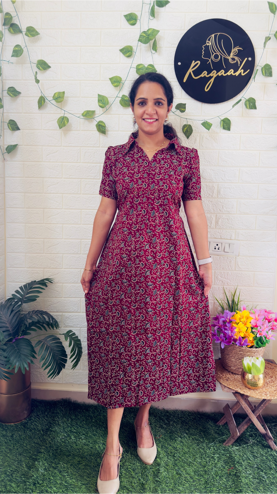 Feeding Cotton Ajrakh Frock RG899 Maroon