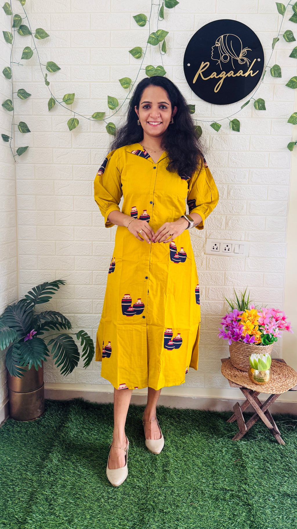 Summer Cotton Shirt Dress Yellow RG896