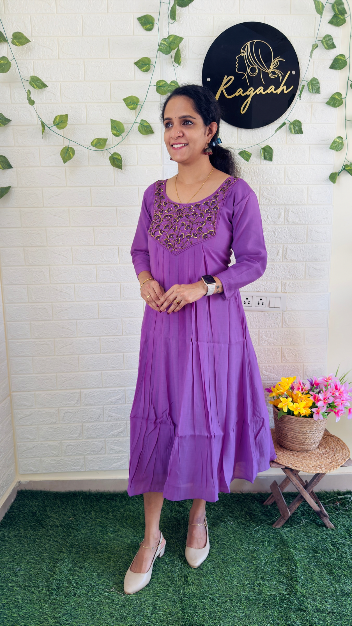 Mul Chandheri Pleated Kurti Lavendar RG892