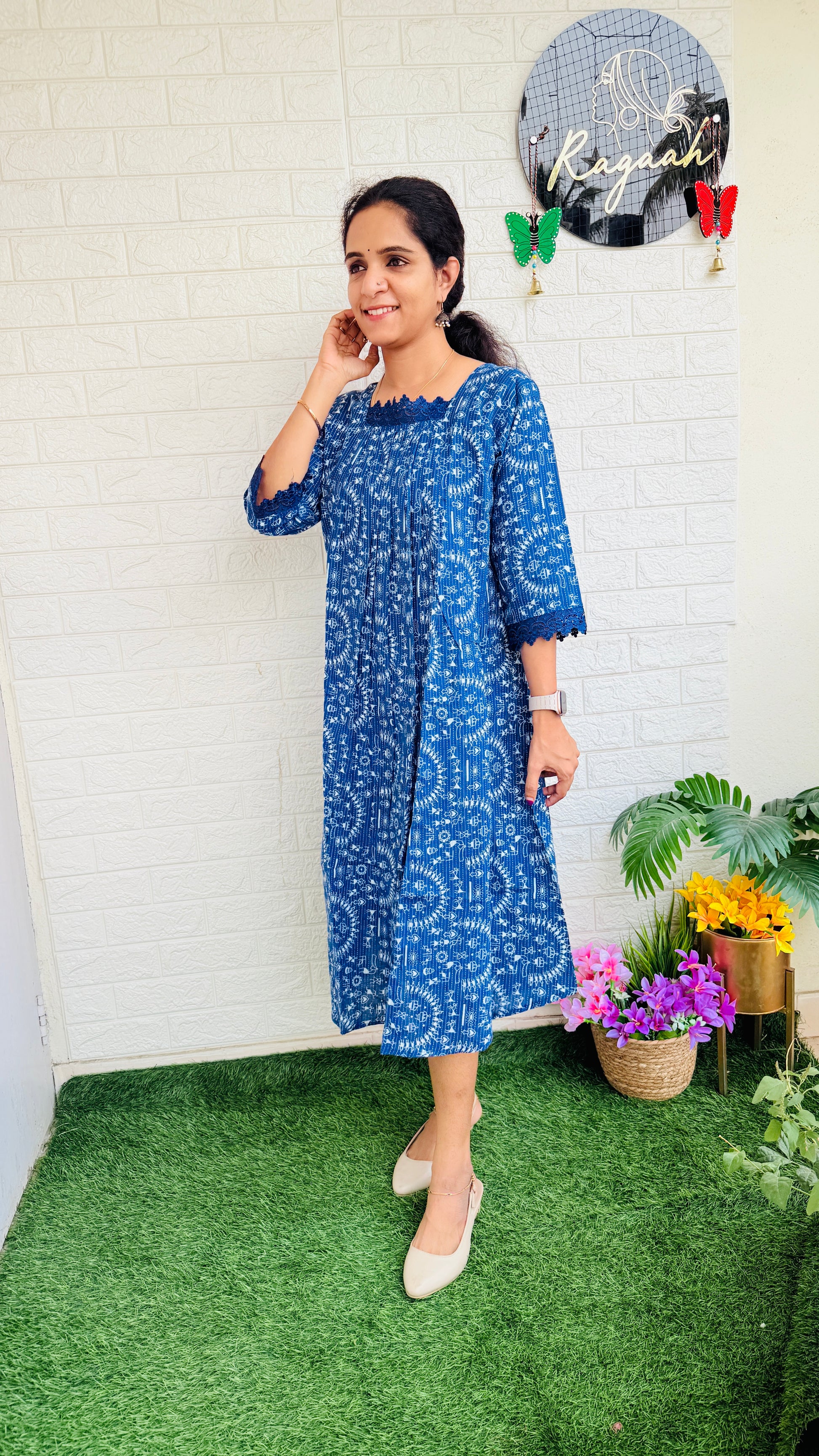 Kantha Cotton Kurti Dress RG747 Blue