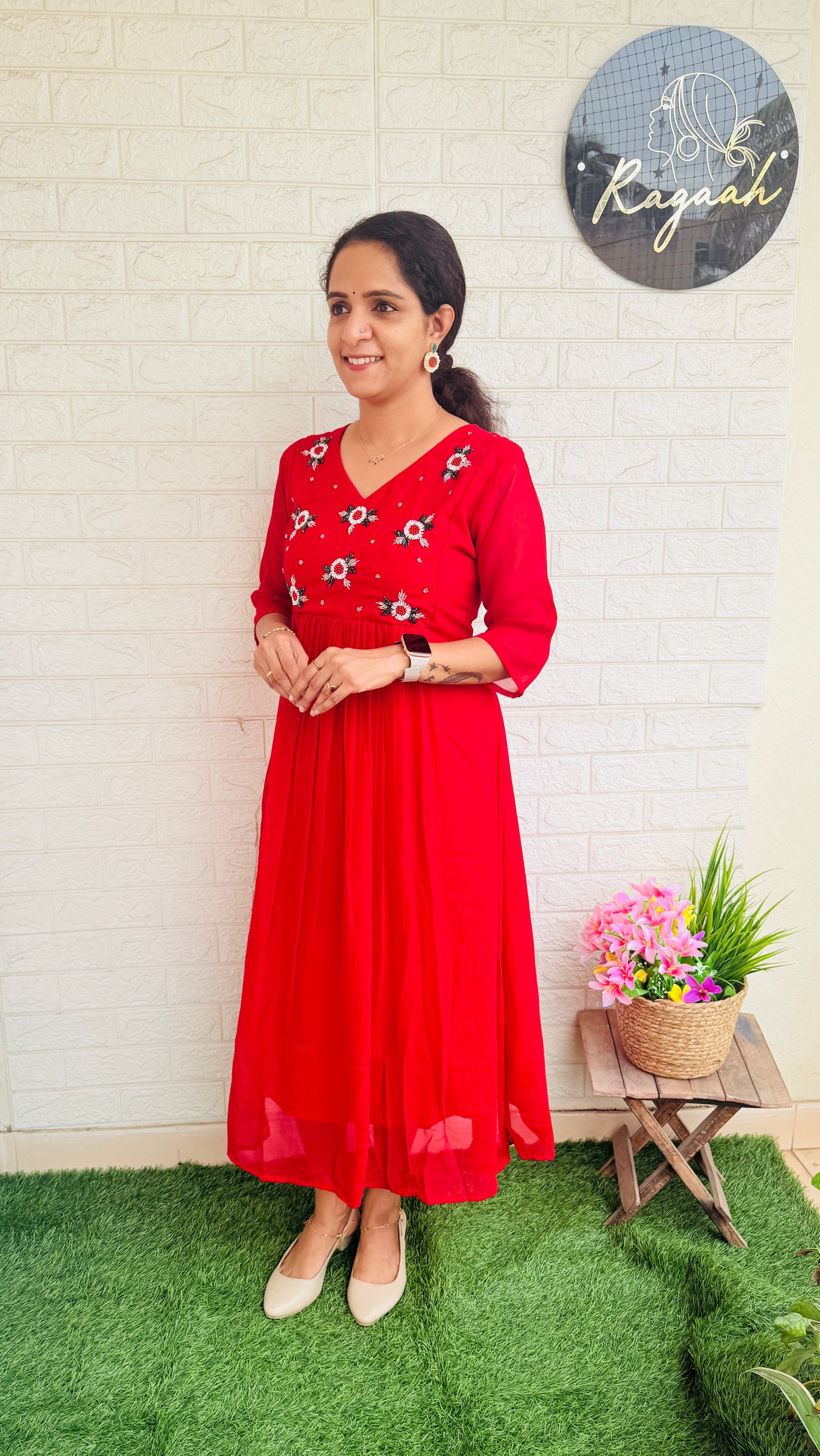 Red Berry Bloom Georgette Pleated Kurti RG861
