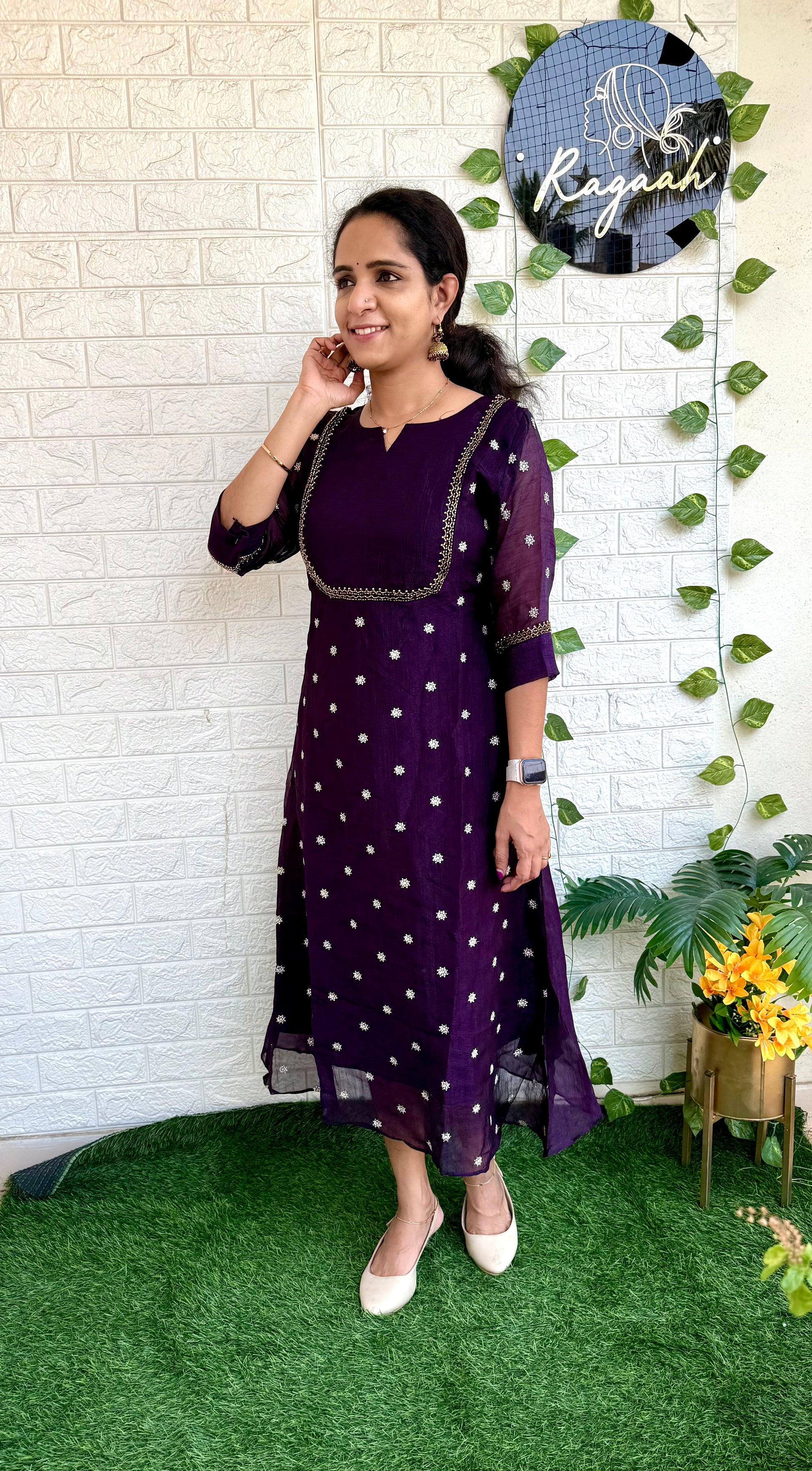 Tissue silk party wear Aline Kurti RG740 Violet