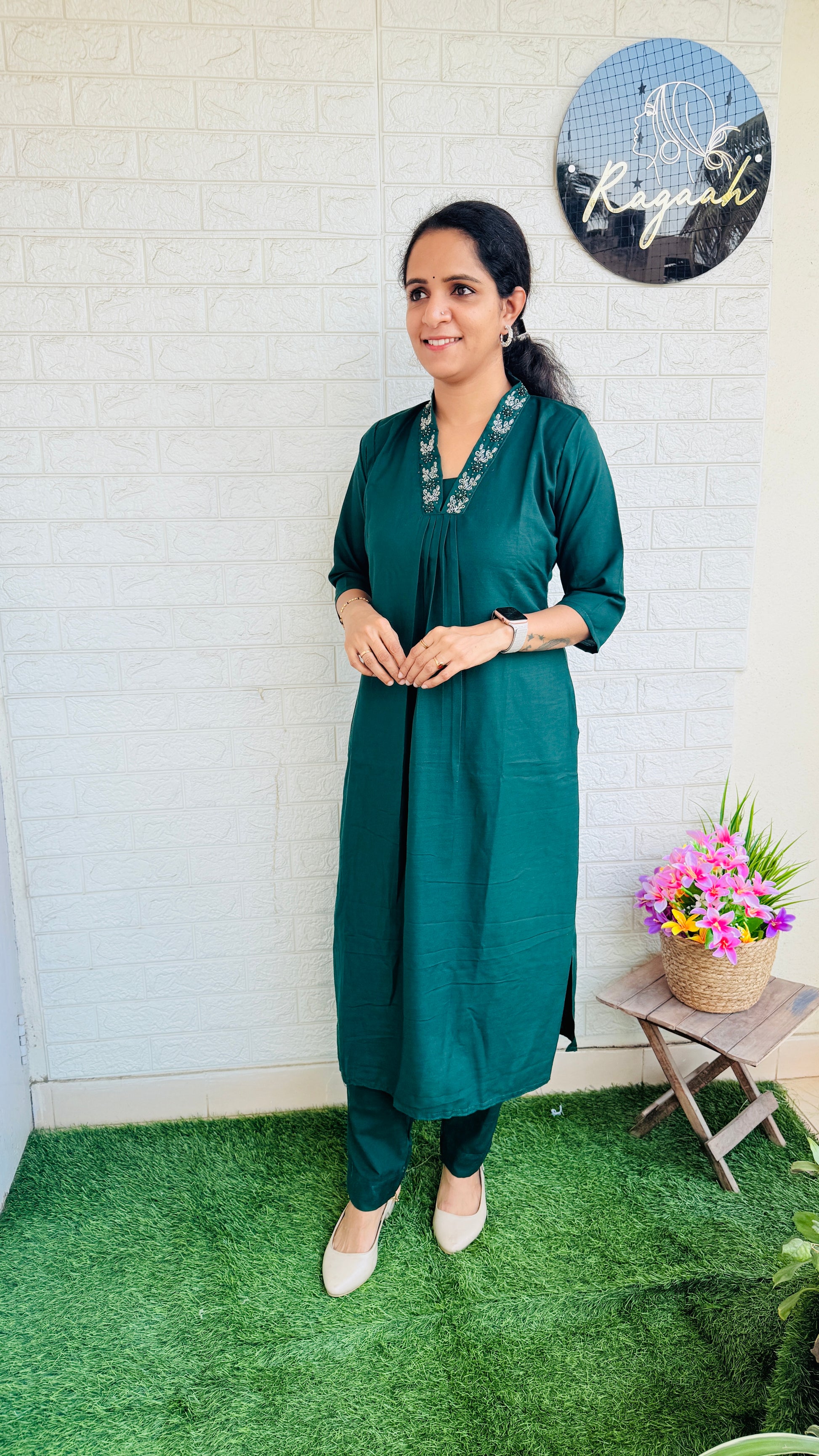 Party wear Top & Bottom Set RG859 Bottle Green