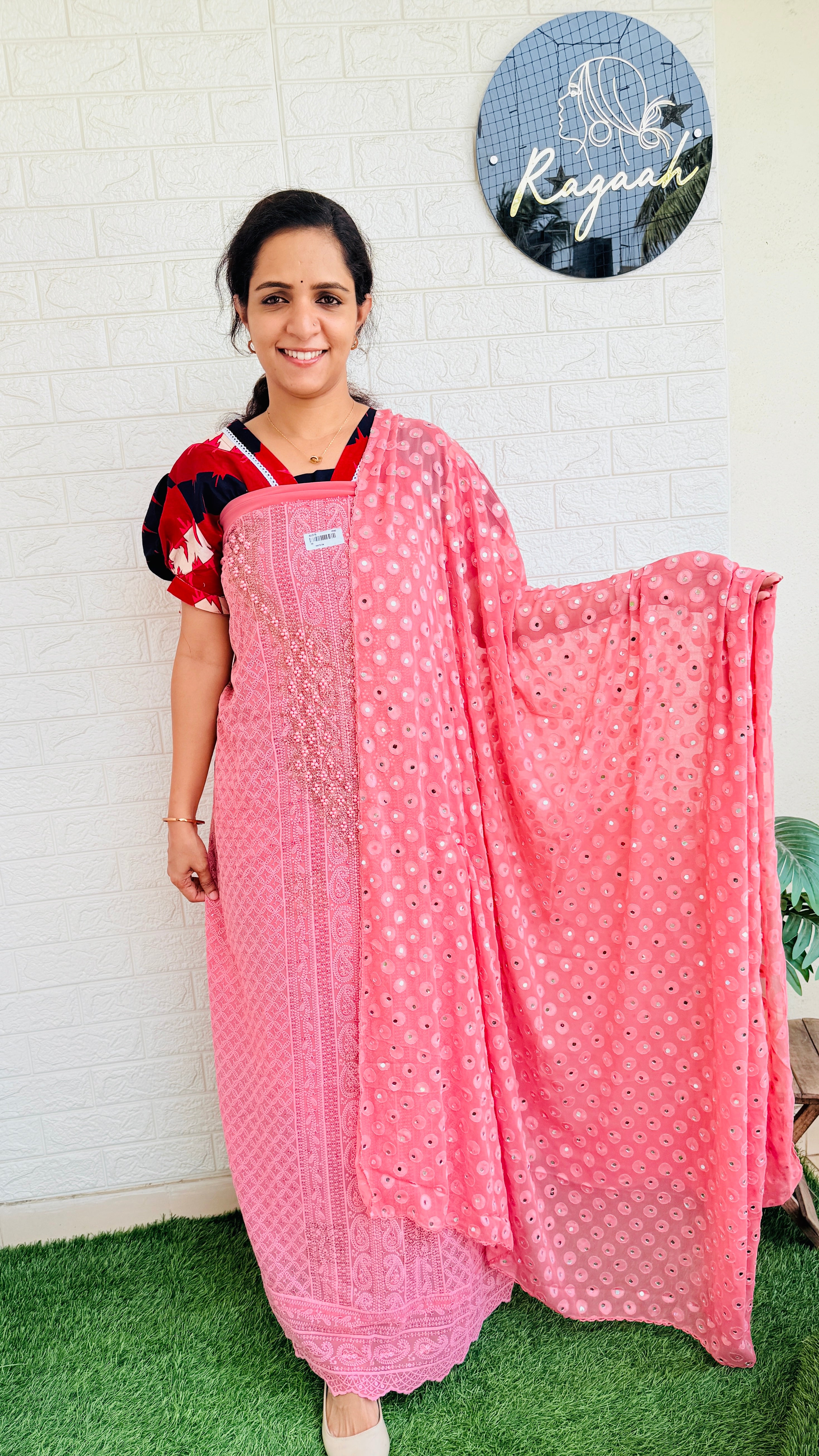 Party wear schiffli Unstiched Churidhar Material RG769 Rose