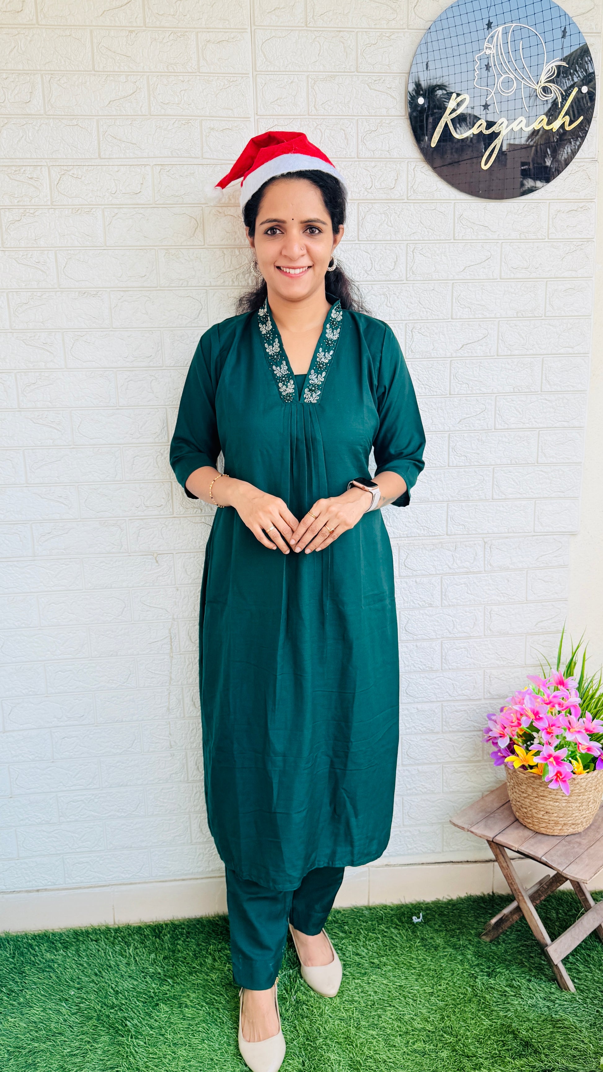 Party wear Top & Bottom Set RG859 Bottle Green