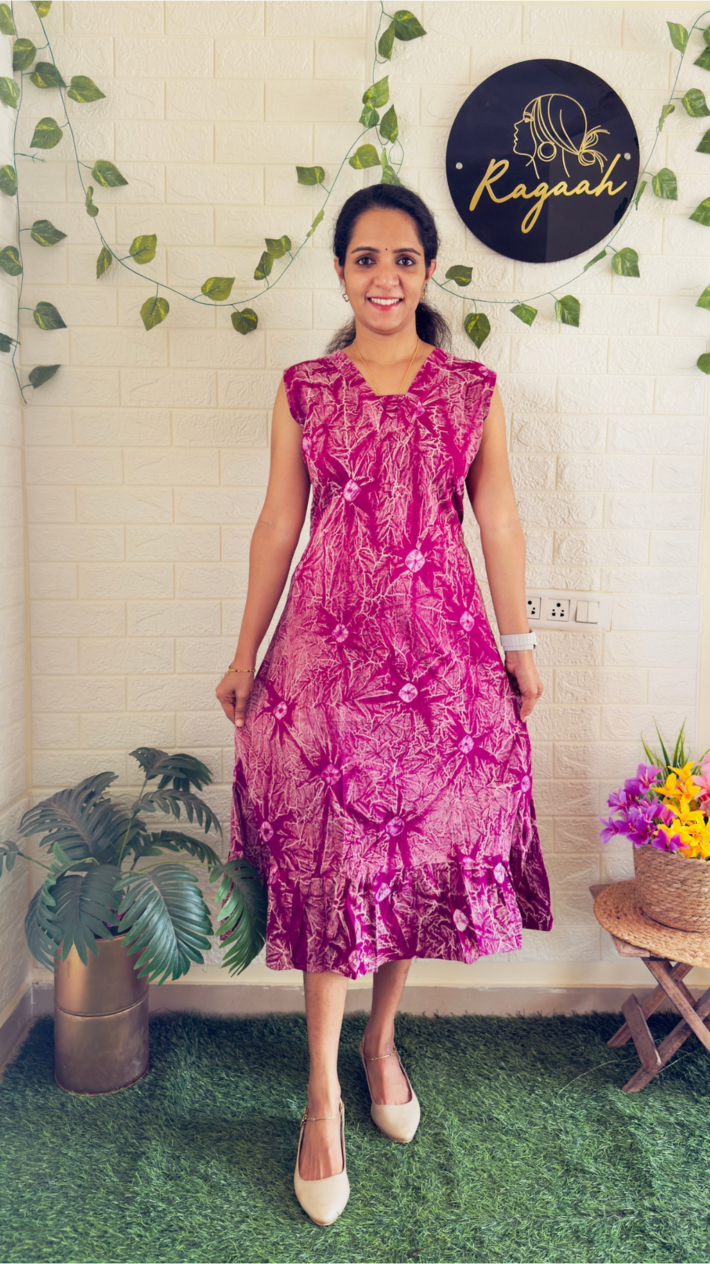 Tie & Dye Cotton Frock With Extra Sleeve RG904