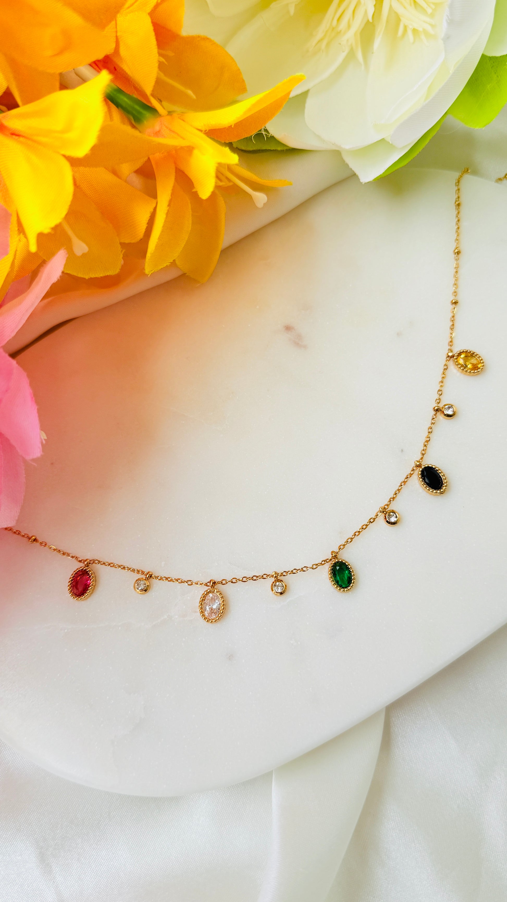 Rainbow Droplets Anti tarnish stainless steel neck Chain RJ170