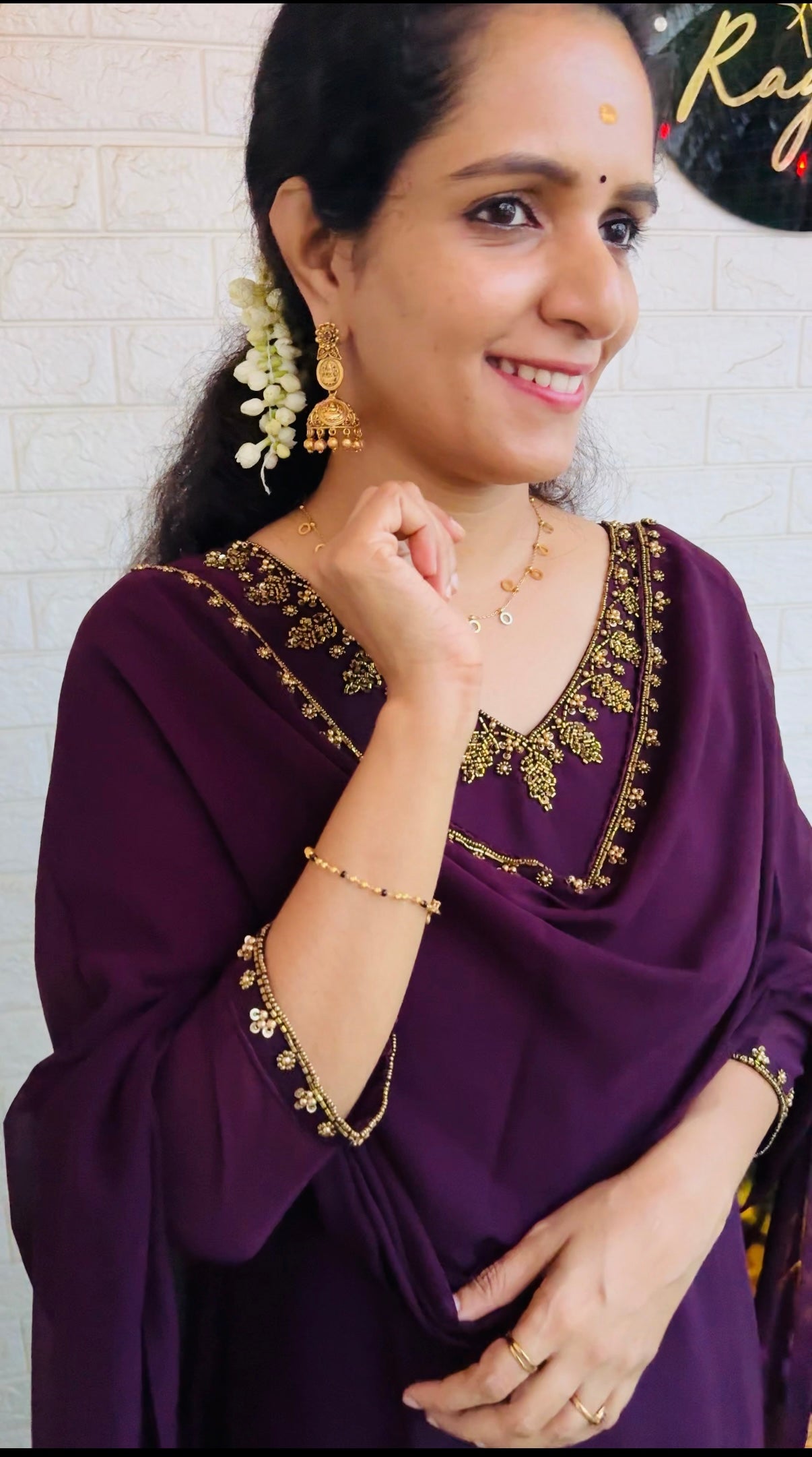 Heavy HandWork Aline Kurti + Dupatta RG847 Wine