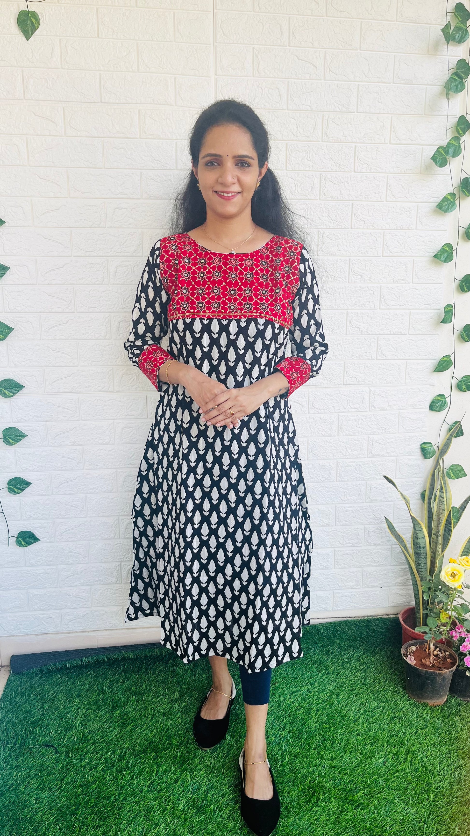 RG301 Ajrakh patch work kurti