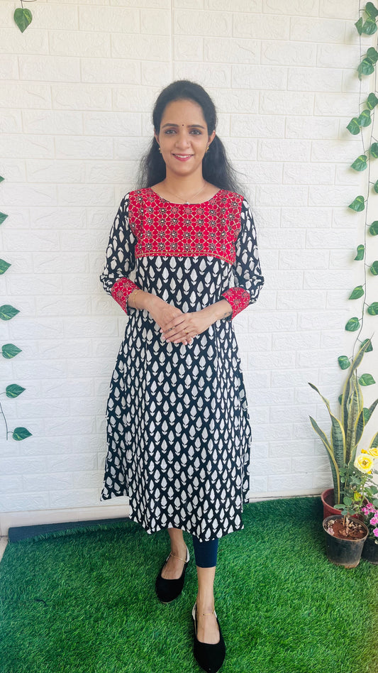 Ajrakh patch work kurti