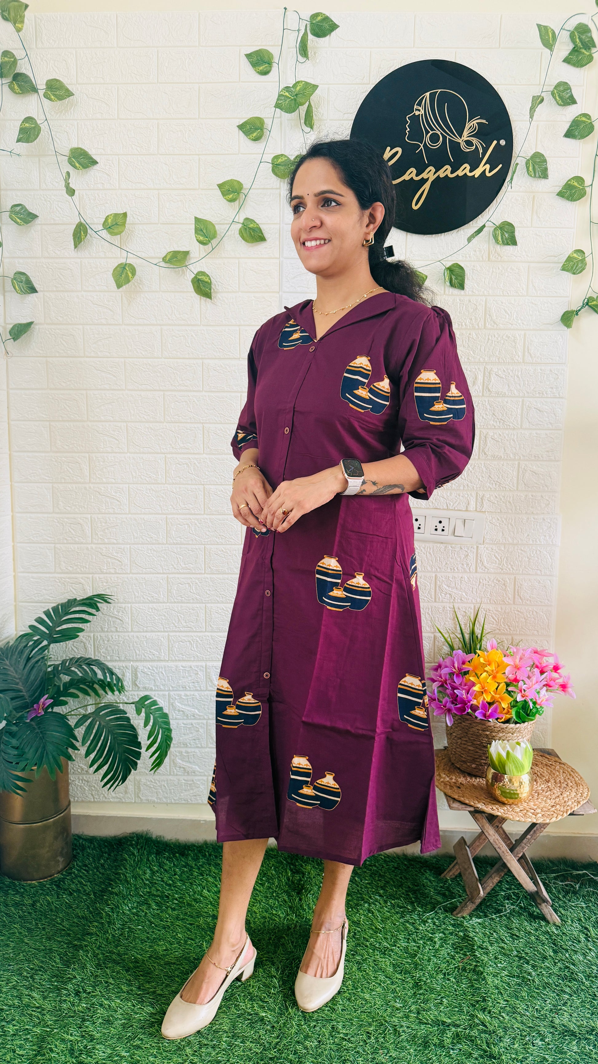 Summer Cotton Shirt Dress Wine RG896