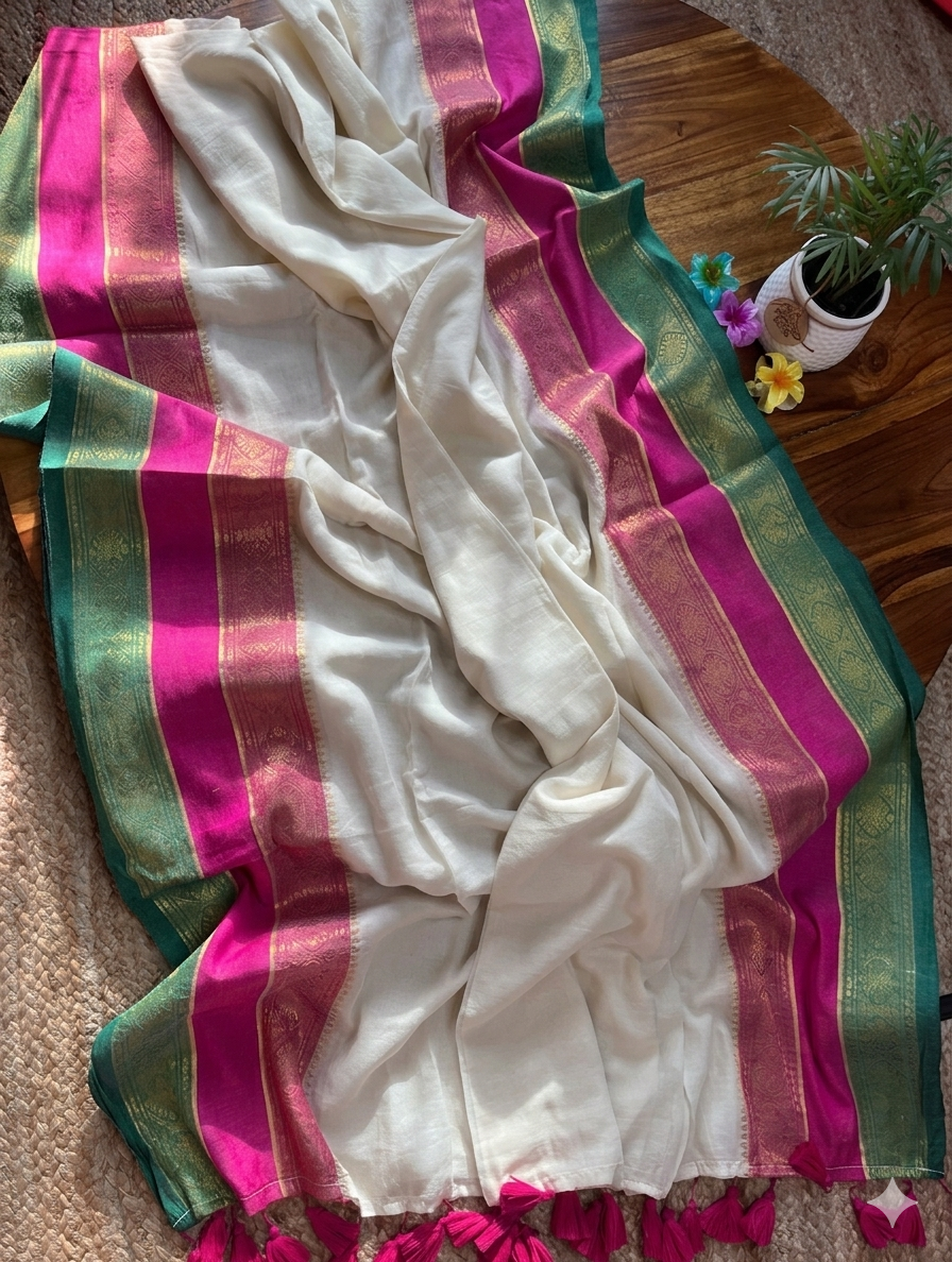 Swarna Kanchi Silk Border  Mul Cotton Sarees RG939