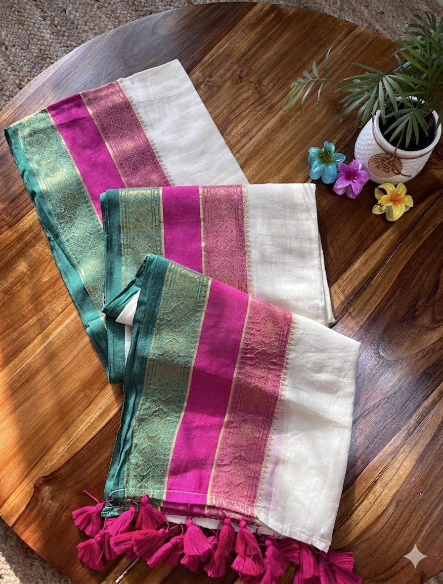 Swarna Kanchi Silk Border  Mul Cotton Sarees RG939