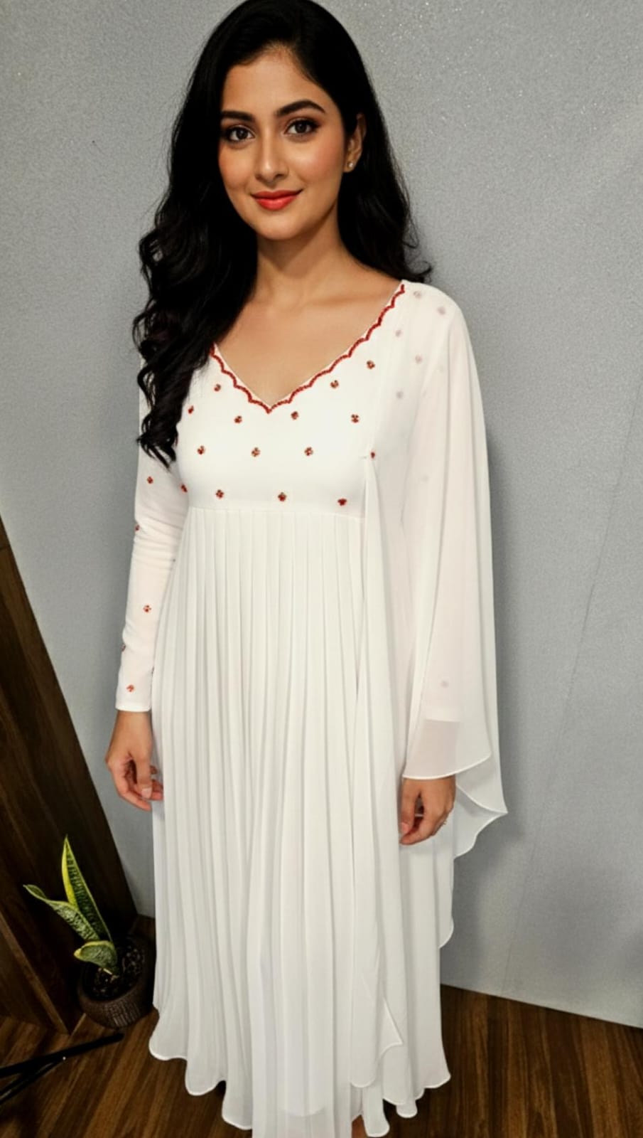 White Georgette Full Sleeve Kurti + Dupatta RG875