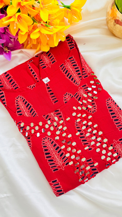 Beautiful Cotton Ajrakh Slitted Kurti RG840 Maroon