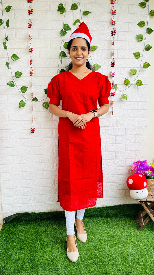 Hakoba slitted kurti with puff sleeves