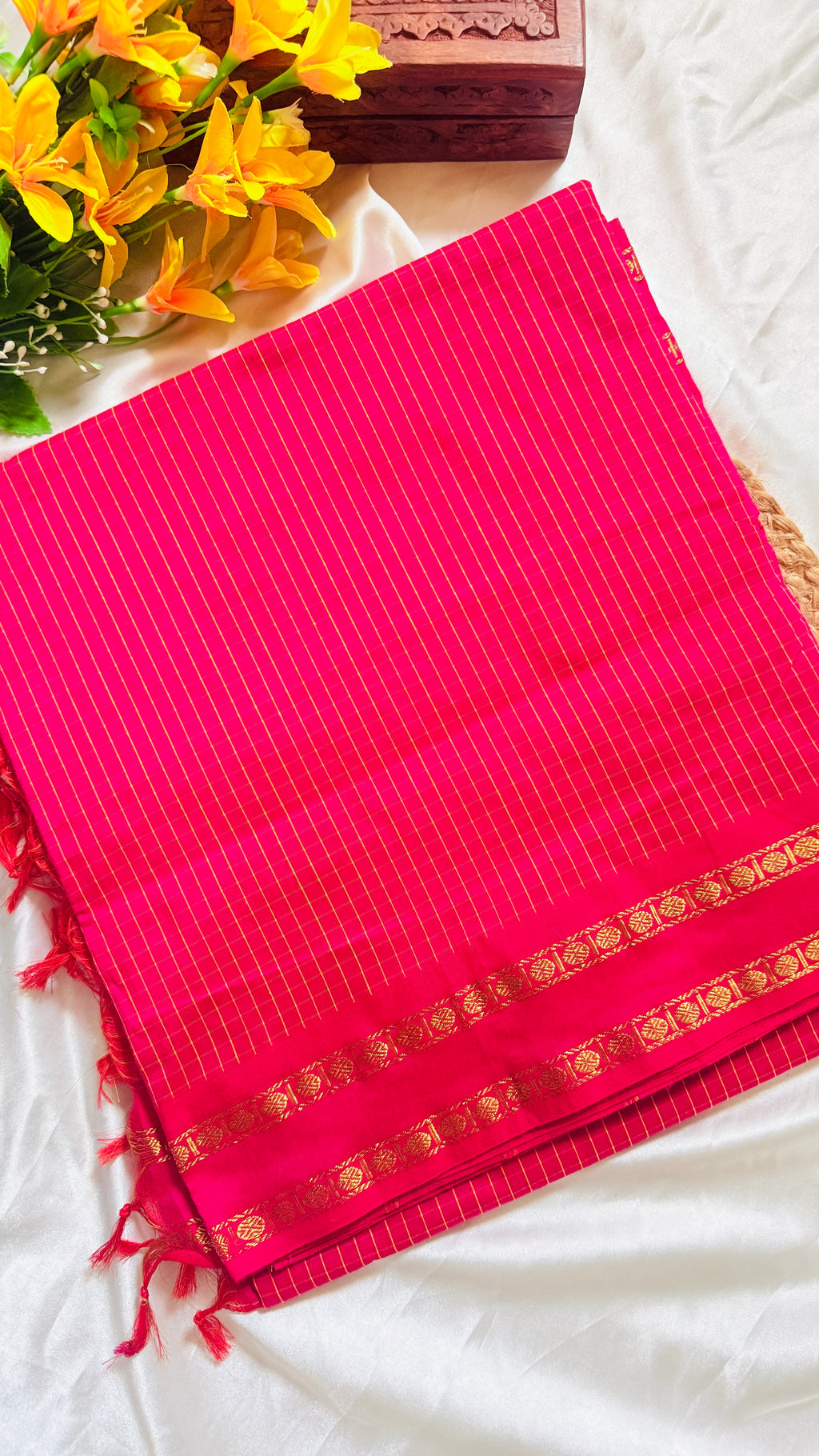 Kalyani Checked Cotton Saree RG1000 Rani Pink