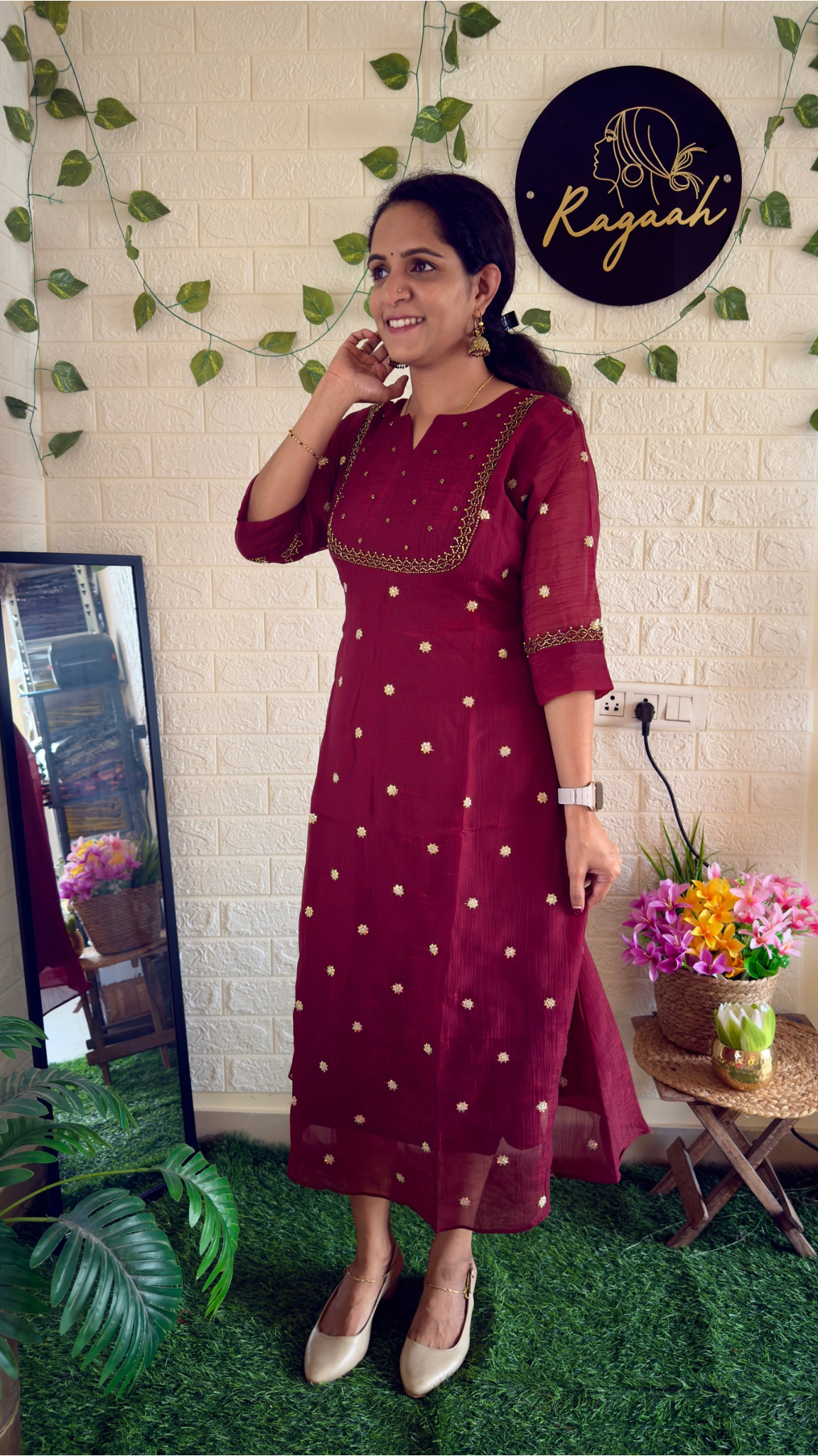 Tissue silk party wear Aline Kurti RG901 Brown