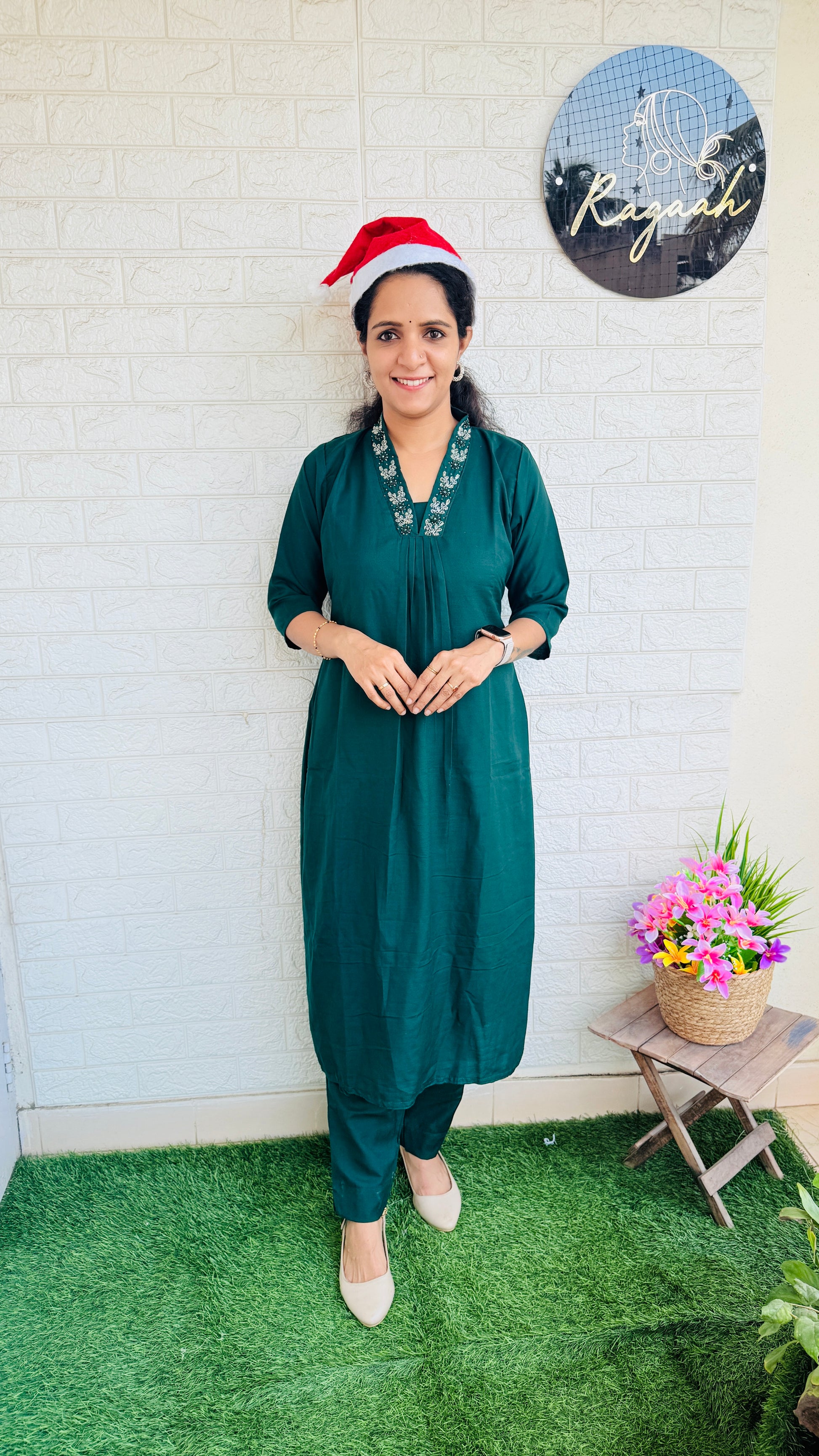 Party wear Top & Bottom Set RG859 Bottle Green