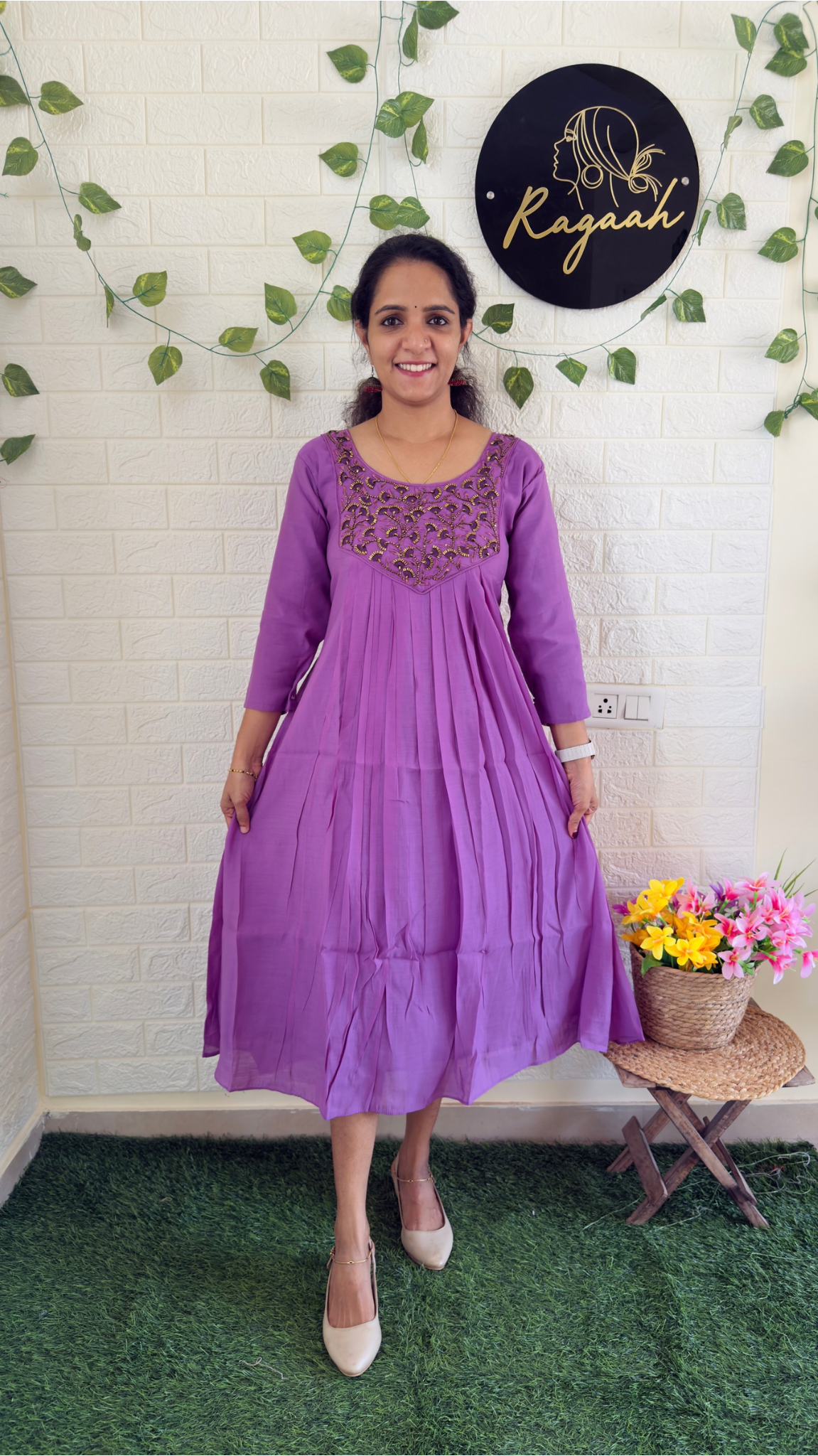 Mul Chandheri Pleated Kurti Lavendar RG892