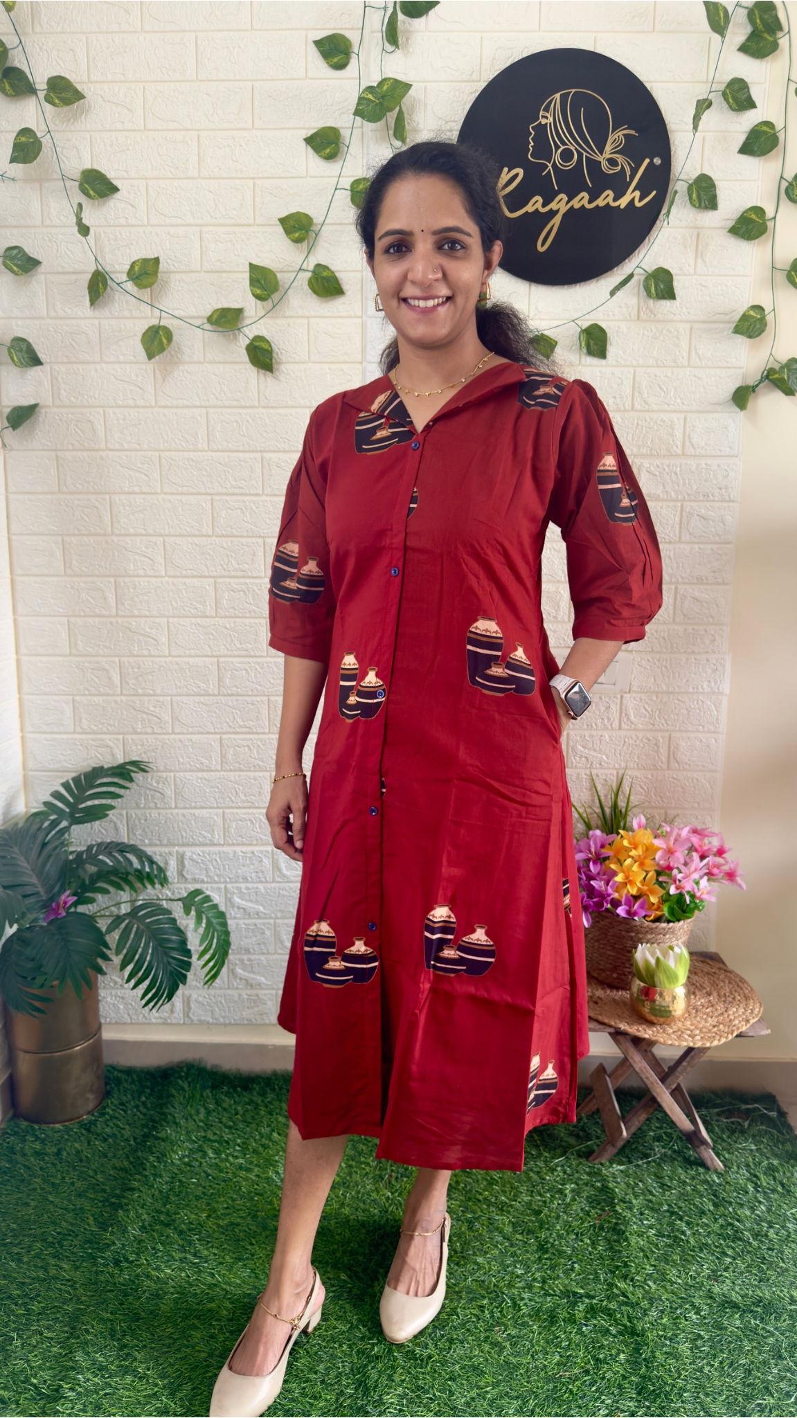 Summer Cotton Shirt Dress Brick Orange RG896