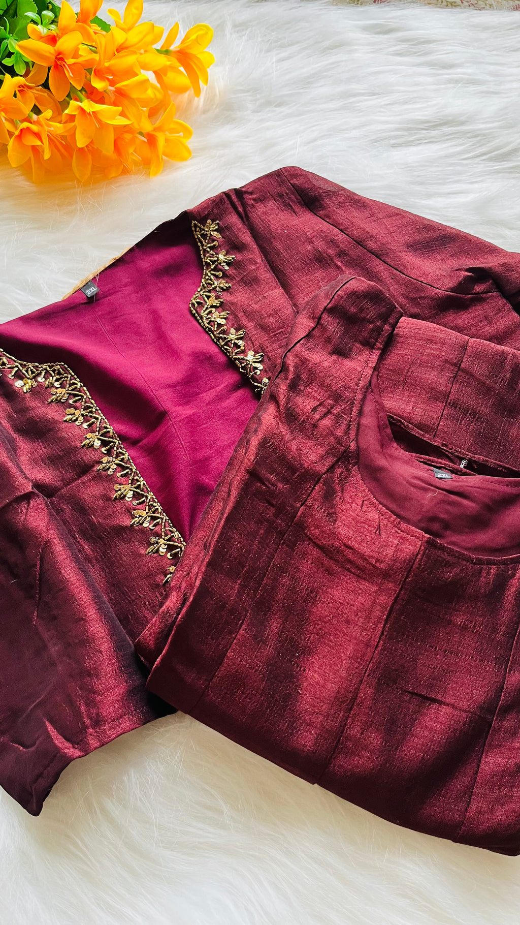 Removable jacket aline kurti with handwork brown RG521