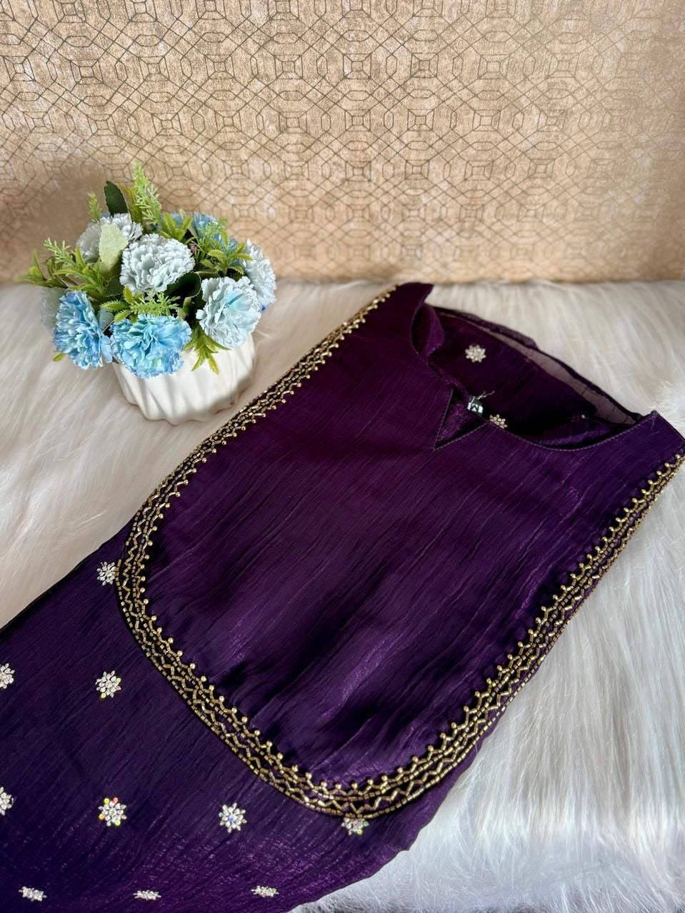 Tissue silk party wear Aline Kurti RG740 Violet