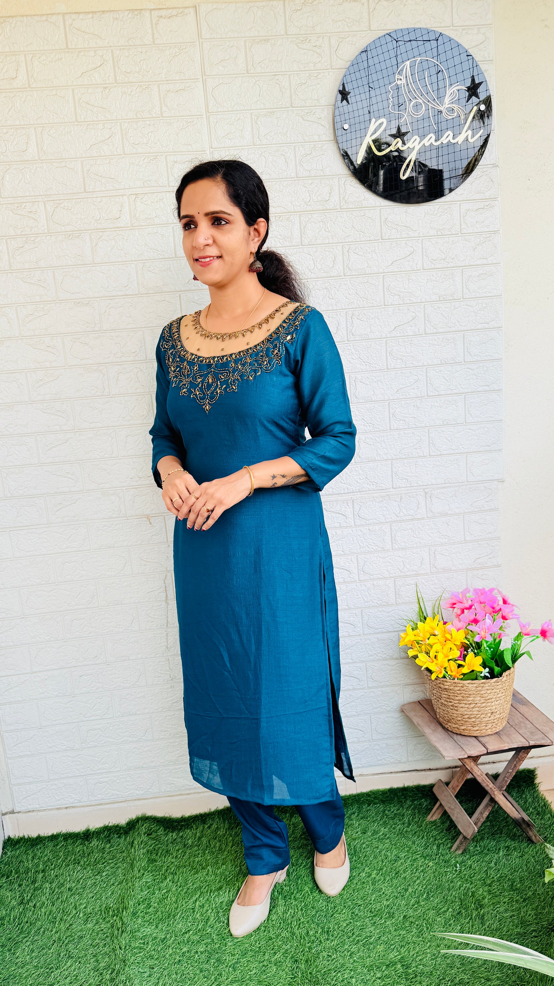 Party wear Top & Bottom Set RG822 Peacock Blue