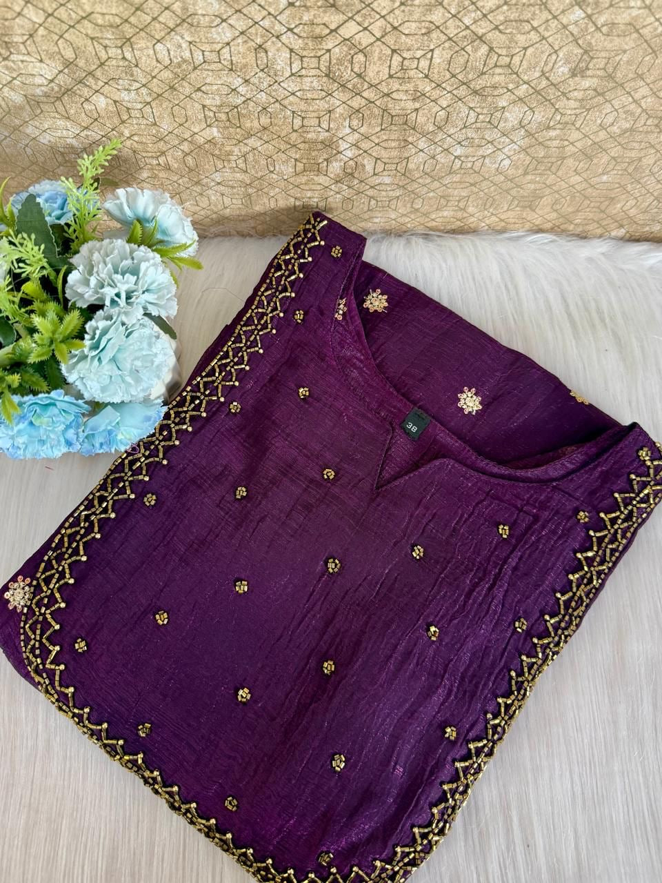 Tissue silk party wear Aline Kurti RG740 Violet
