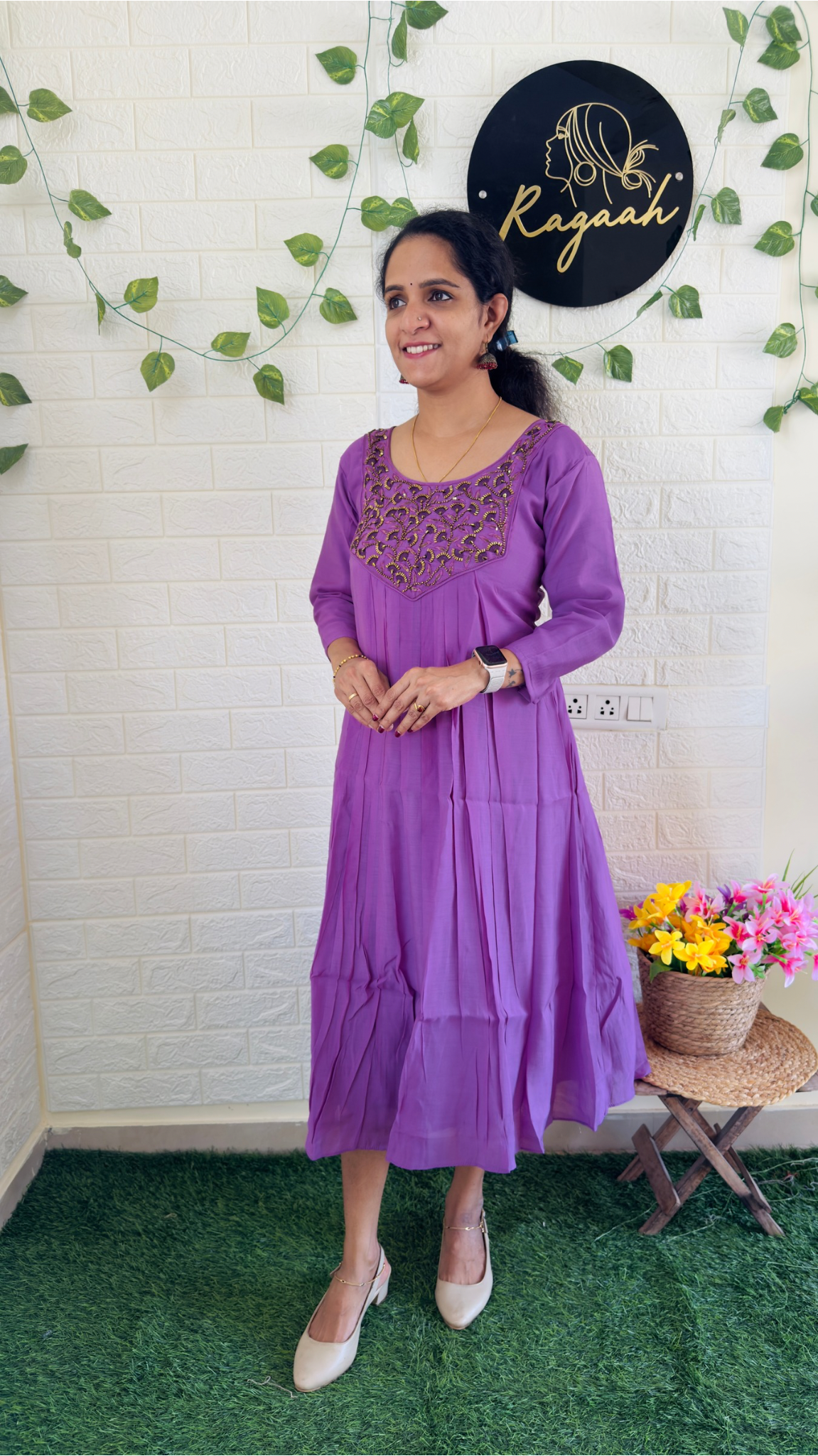 Mul Chandheri Pleated Kurti Lavendar RG892