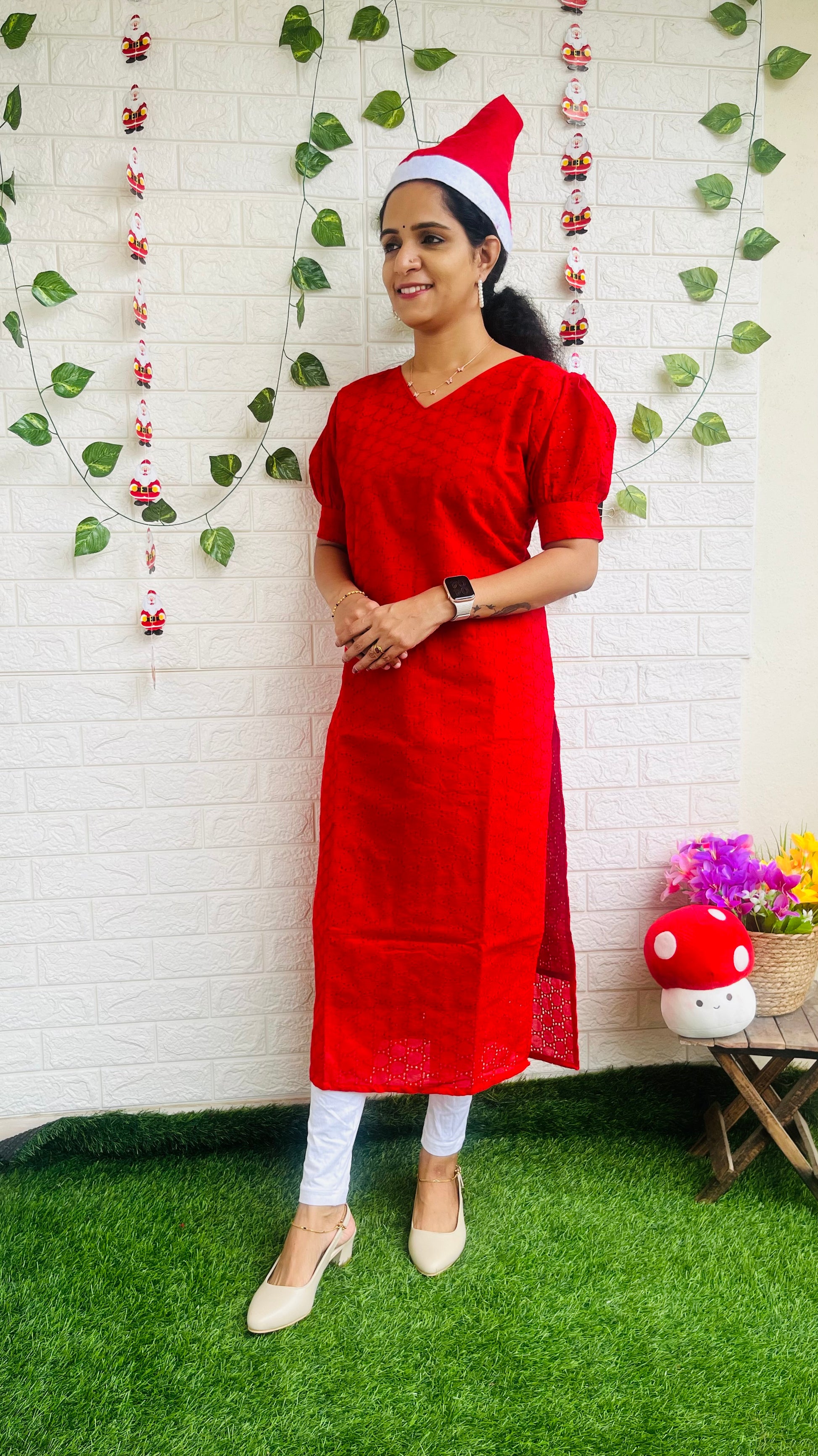 Hakoba slitted kurti with puff sleeves