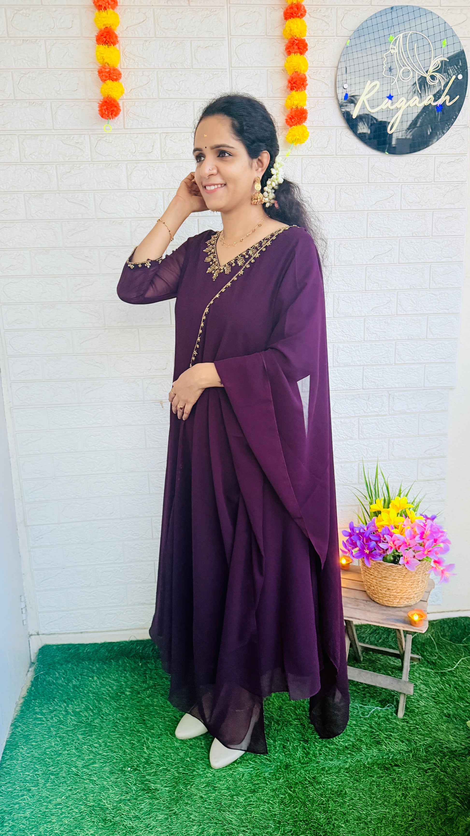 Heavy HandWork Aline Kurti + Dupatta RG847 Wine