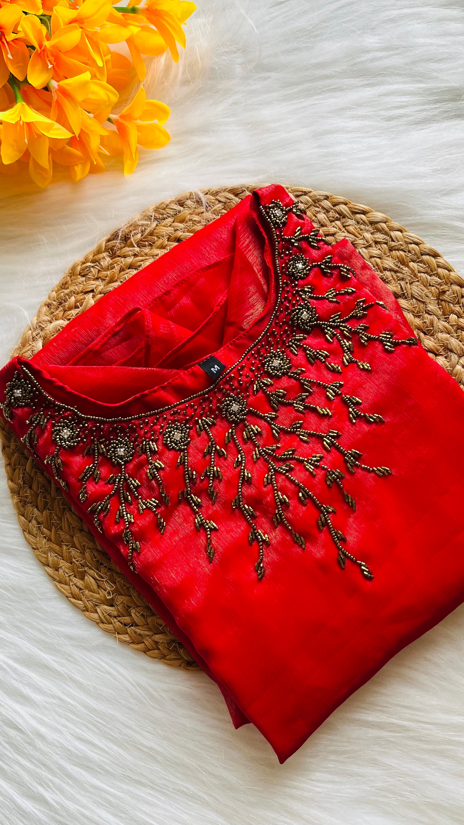 Tissue Georgette Heavy handwork alinekurti red