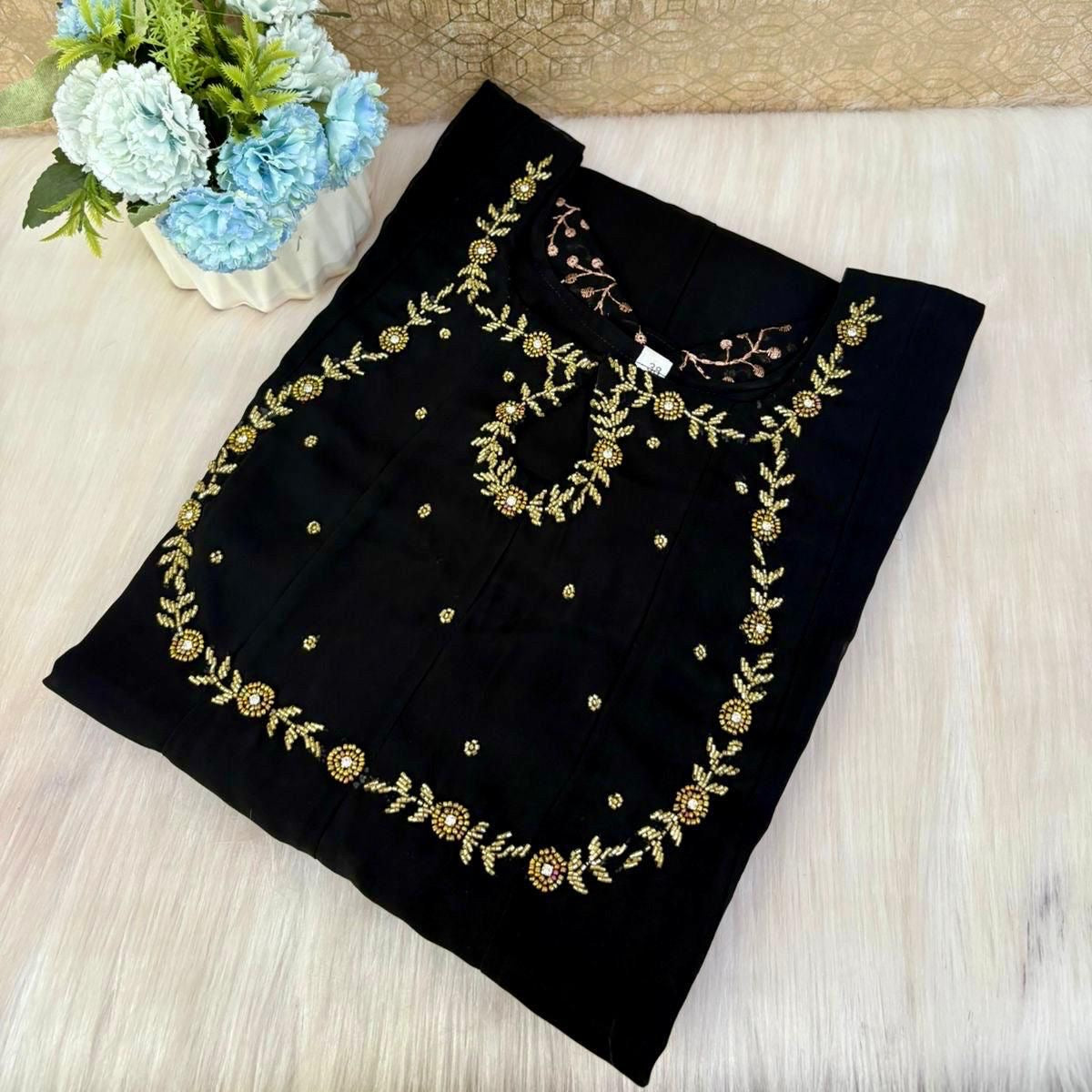 Georgette Anarkali with Zari Embroidered Sleeves RG835 Black