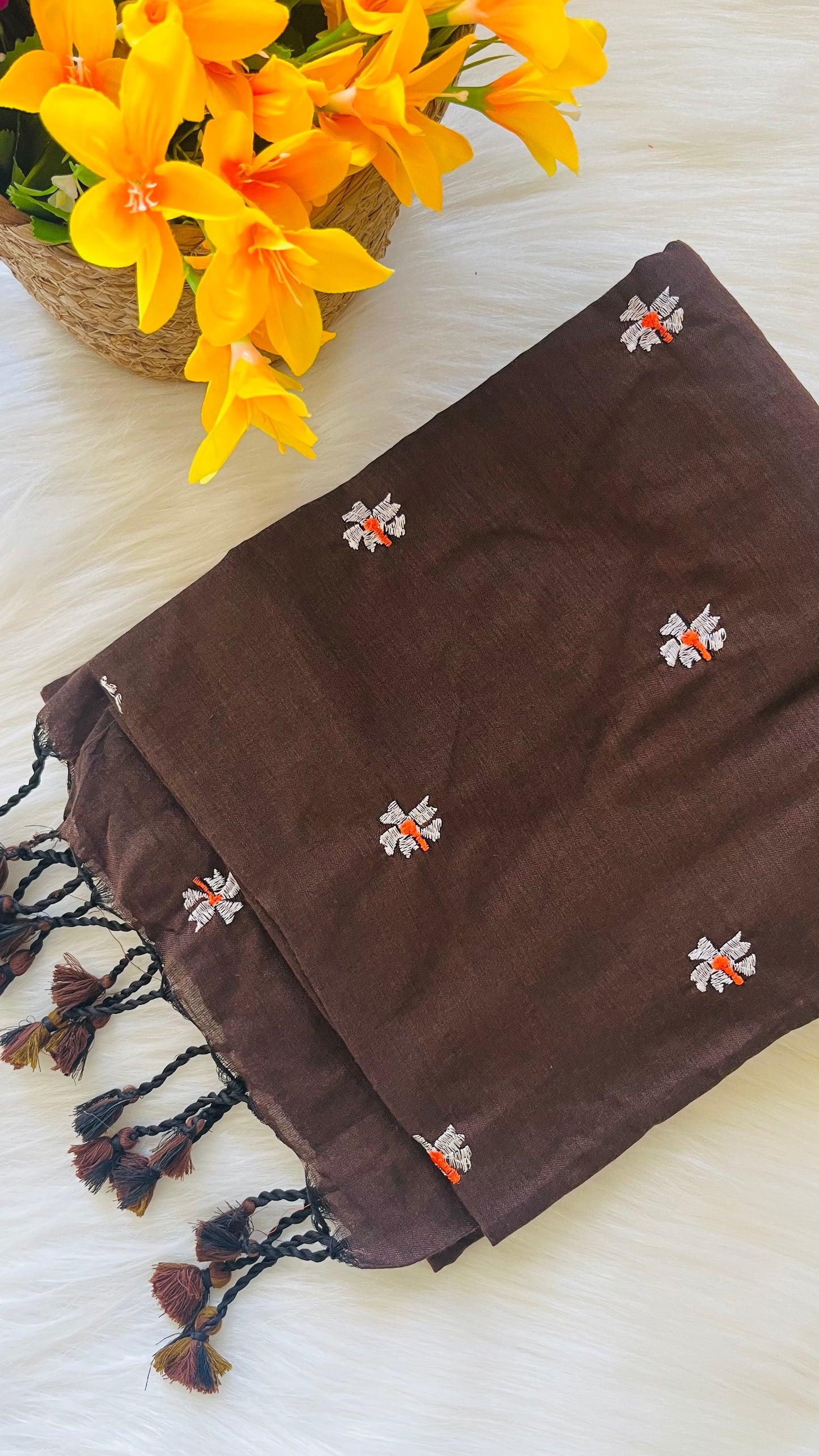 Parijatham: brown handloom saree