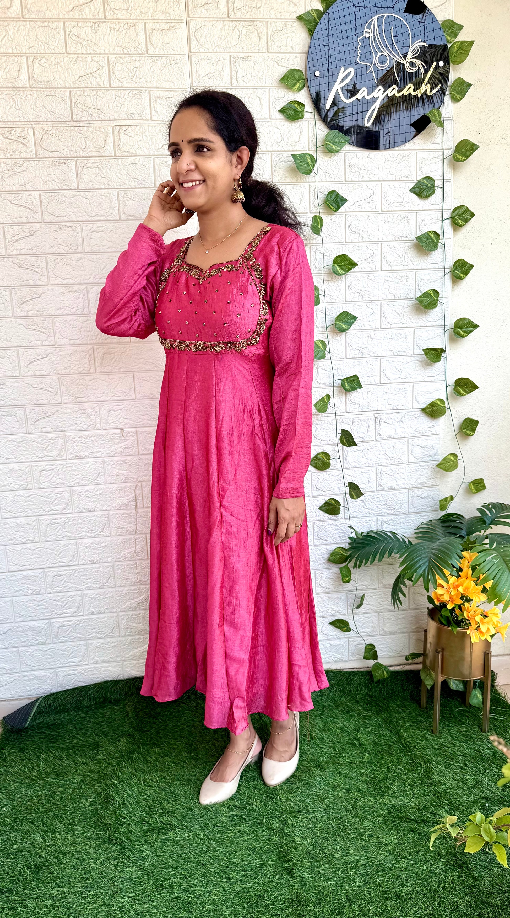 Vijithra silk Aline Kurti RG741 Peachish pink