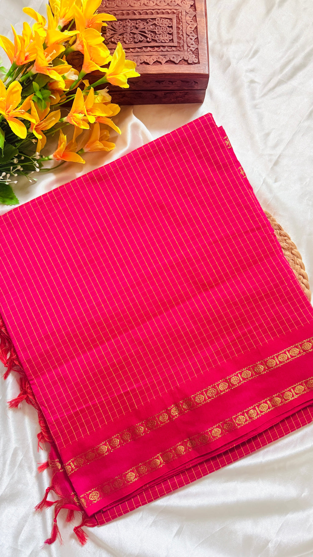 Kalyani Checked Cotton Saree RG1000 Rani Pink