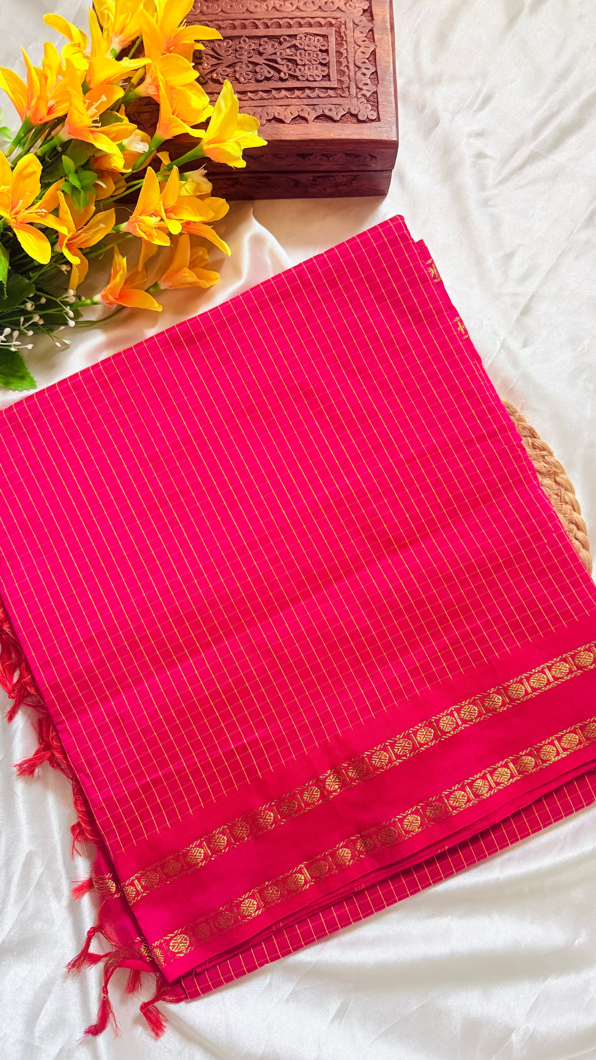 Kalyani Checked Cotton Saree RG1000 Rani Pink