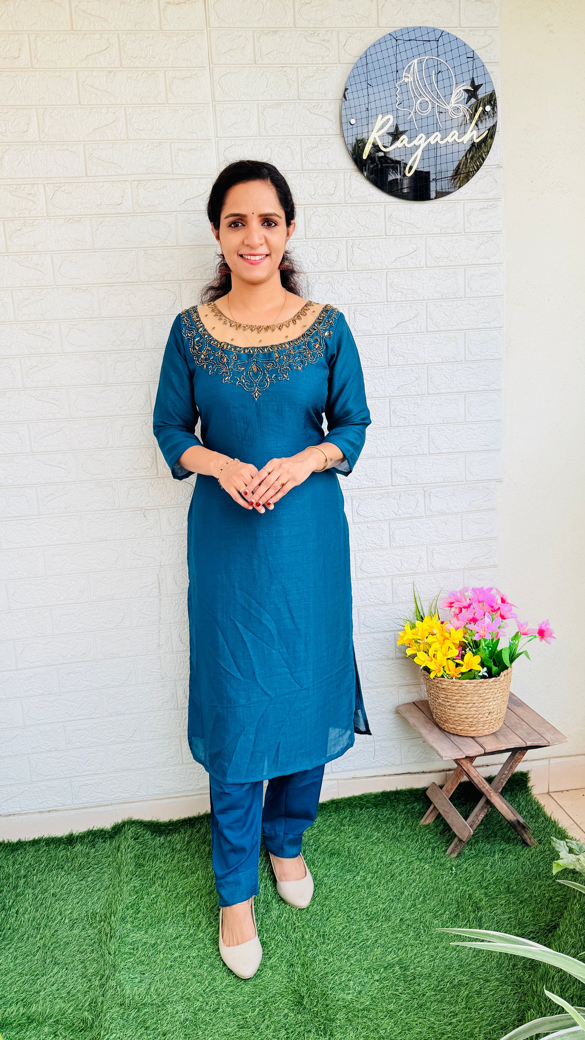 Party wear Top & Bottom Set RG822 Peacock Blue