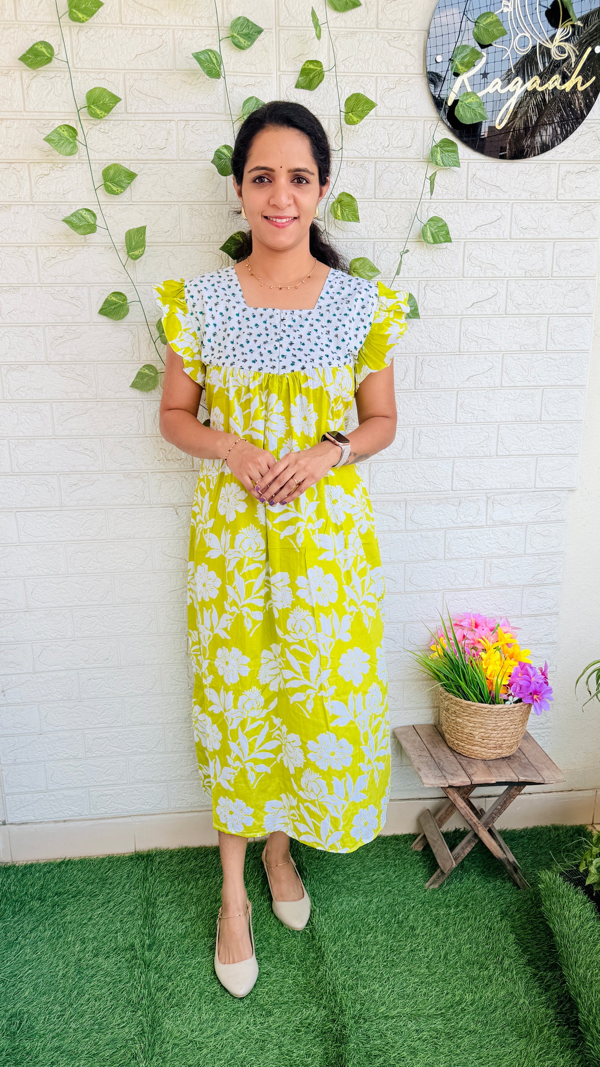 Cotton Feeding Frock RG865 Lemon Yellow