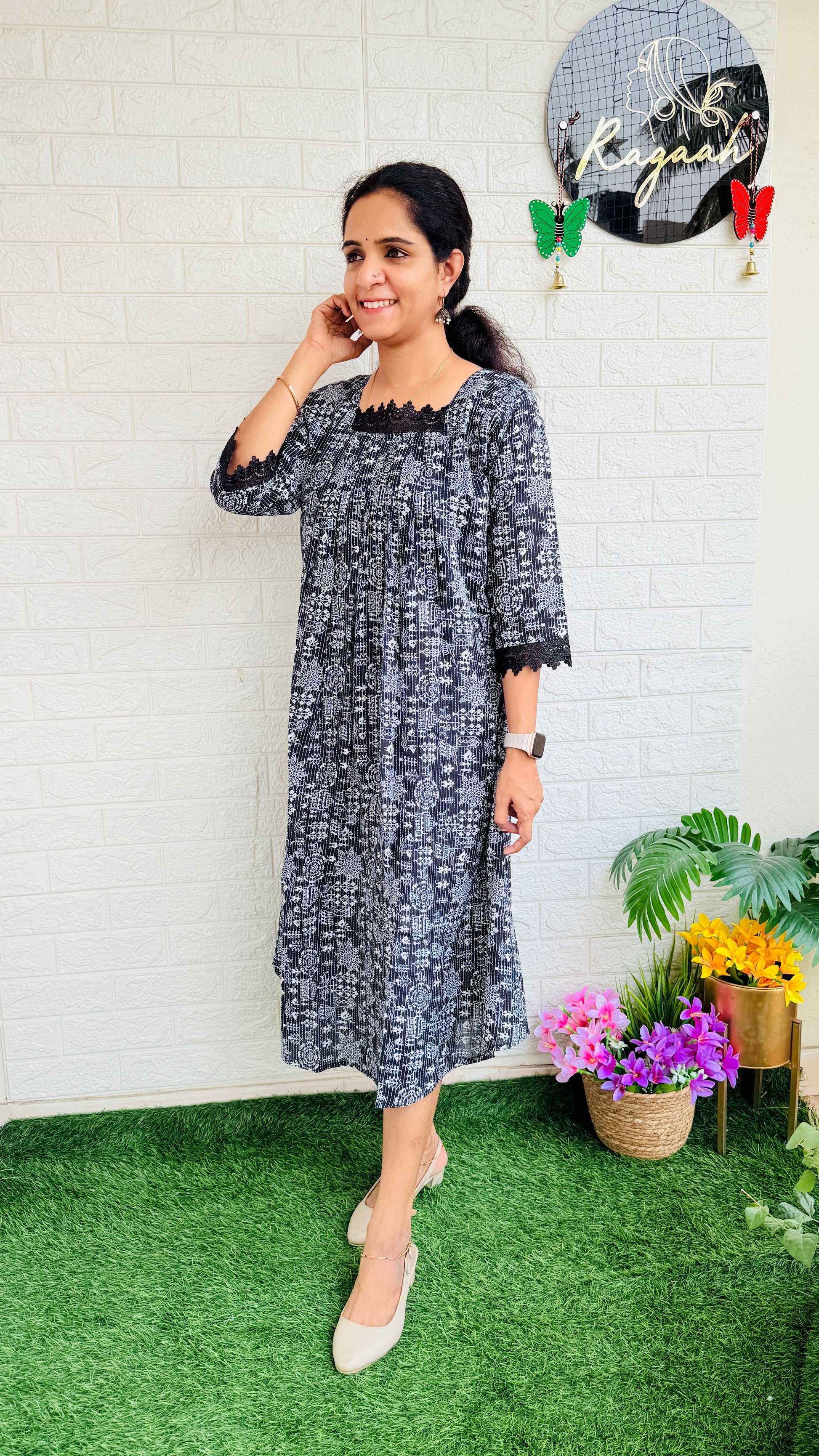 Kantha Cotton Kurti Dress RG747 Black