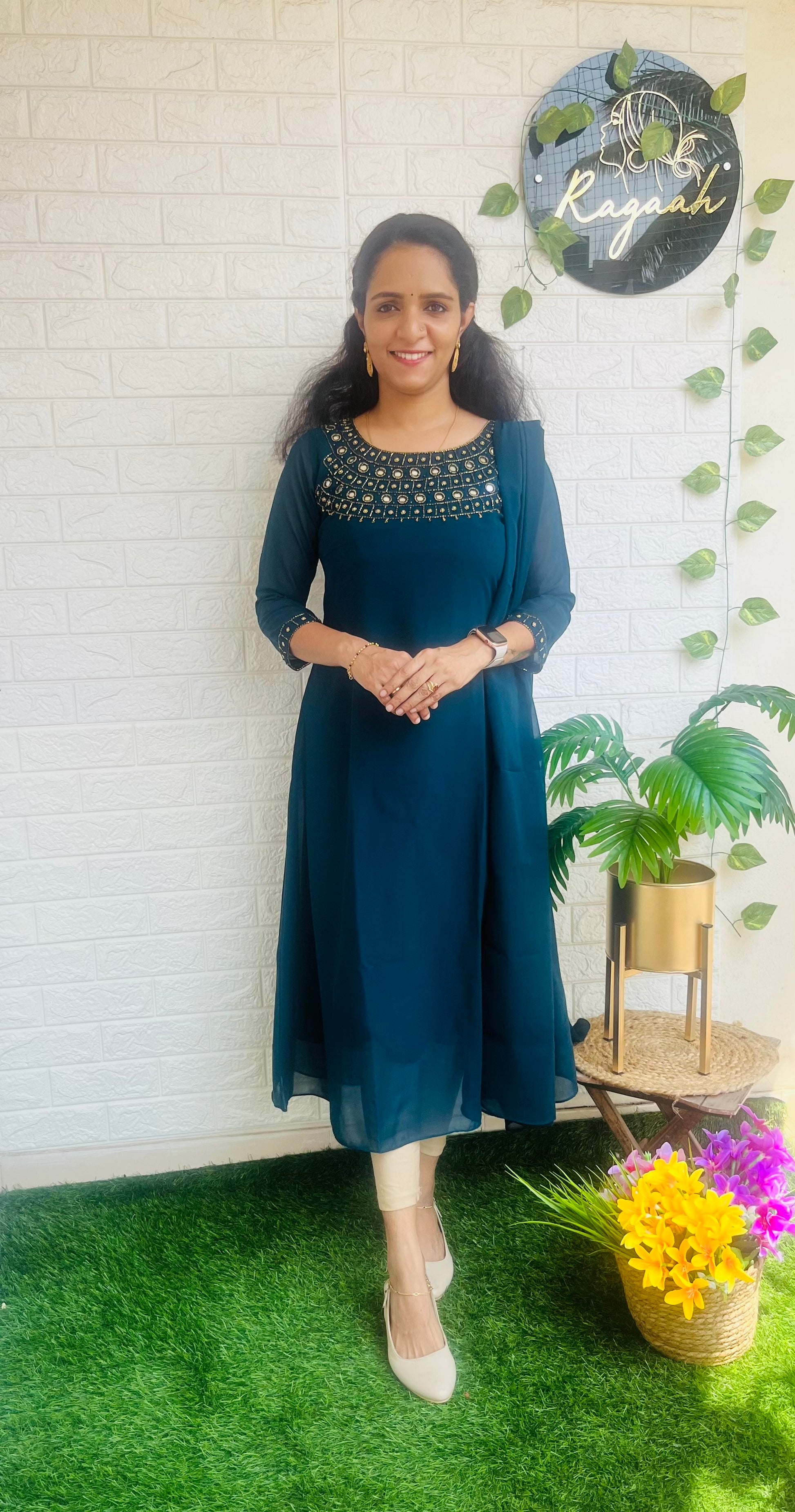 Heavy Handwork Aline kurti + dupatta