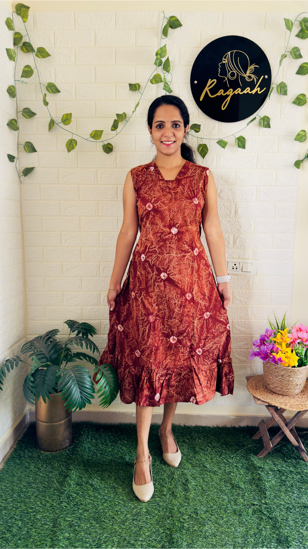 Tie & Dye Cotton Frock With Extra Sleeve RG904