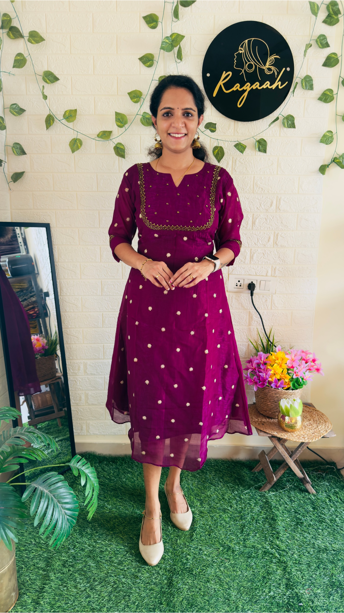 Tissue silk party wear Aline Kurti RG901 Grape Wine
