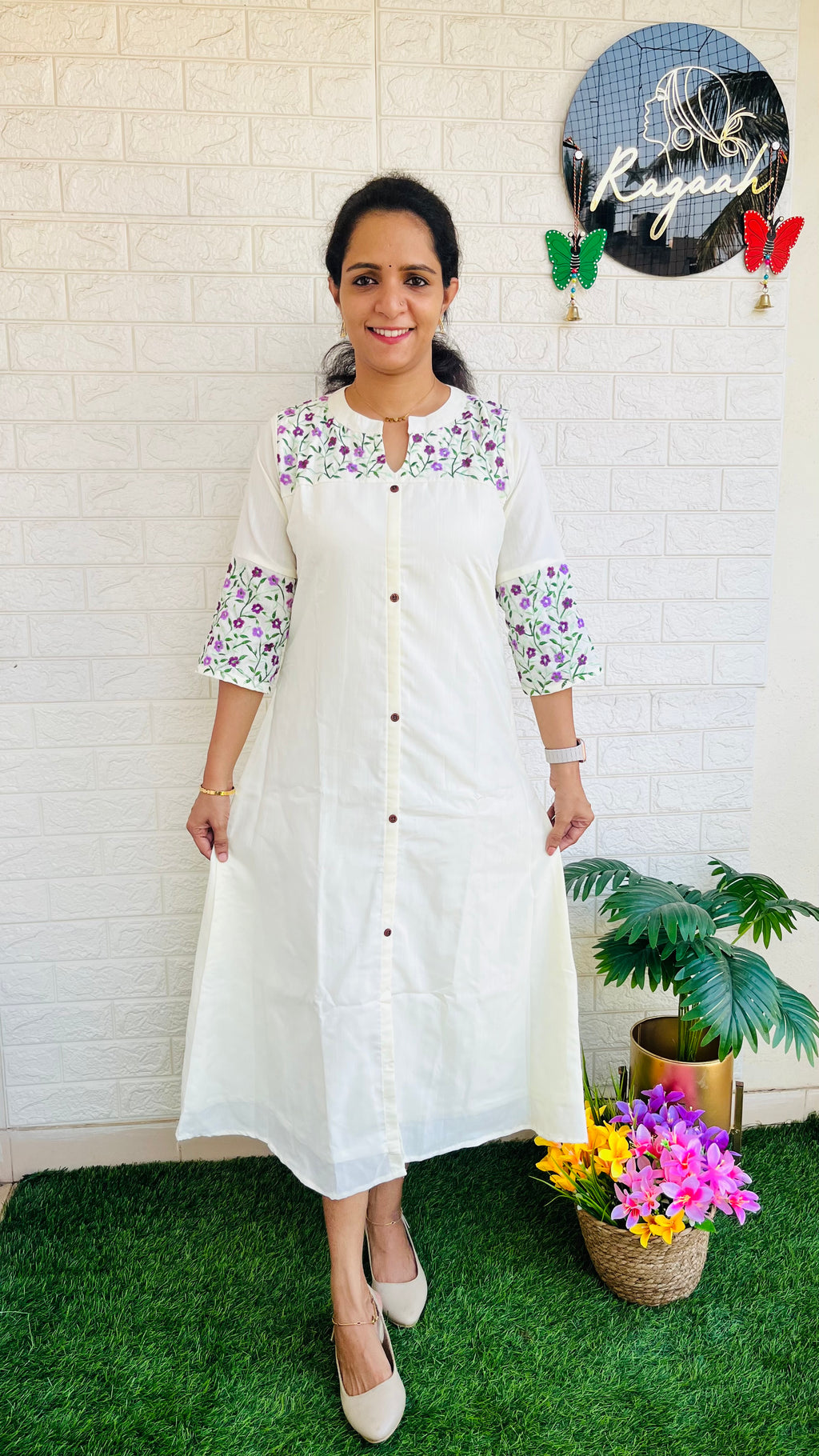 Rayon cotton Aline dress RG723 offwhite