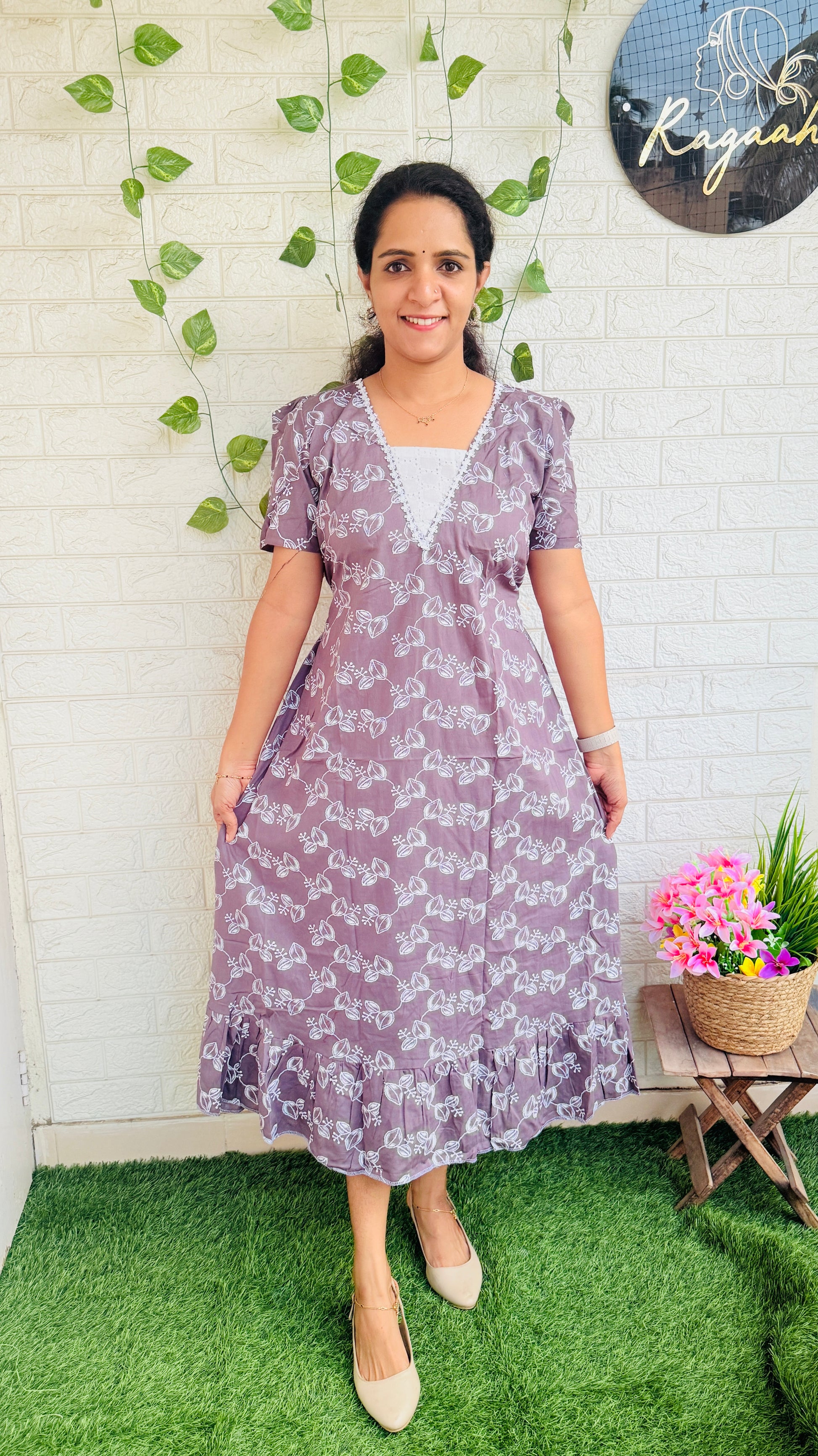 Cotton Frock With Hakoba Detailing RG862 Lavendar