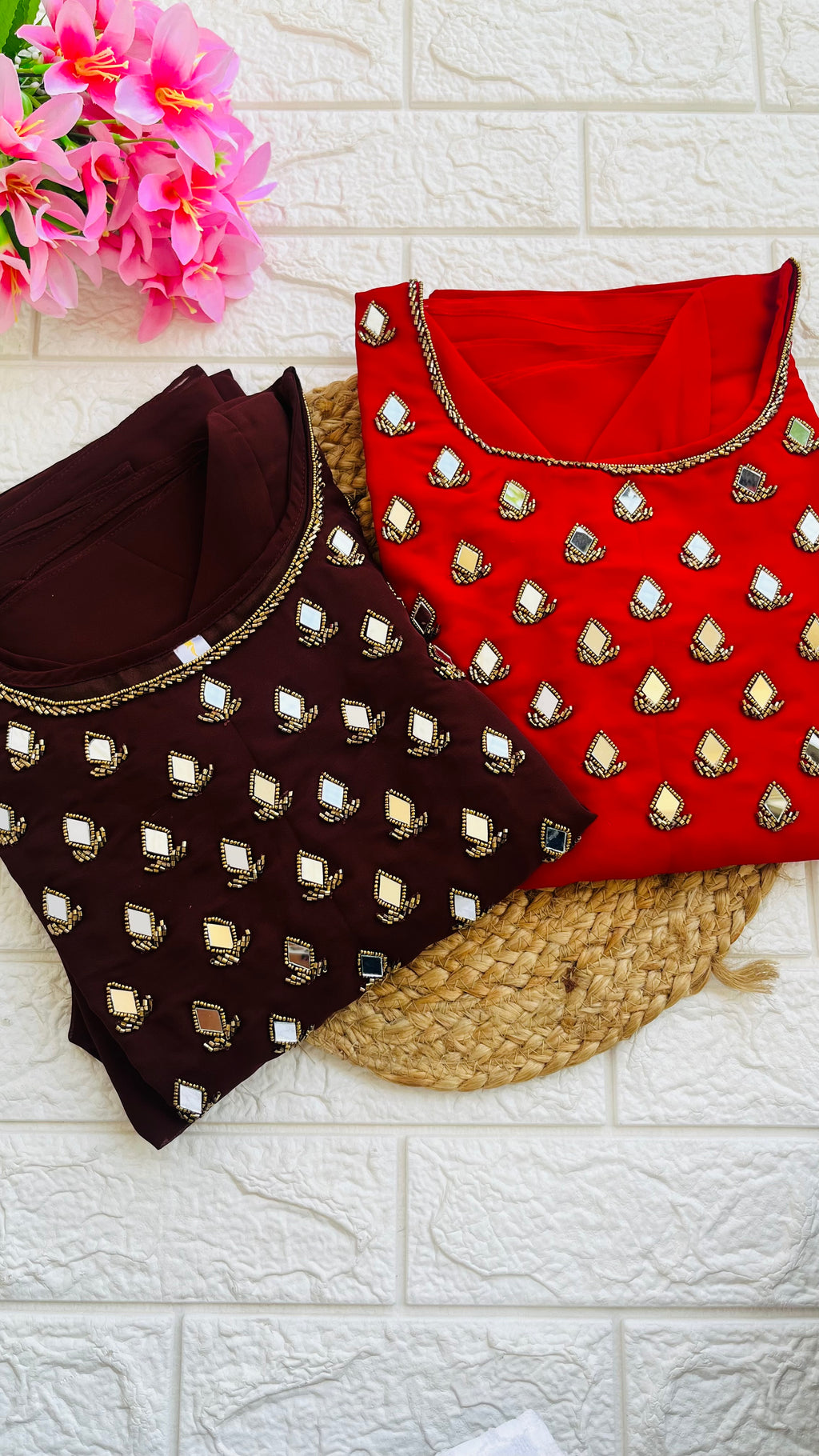 Heavy HandWork Aline Kurti + Dupatta RG721 Red